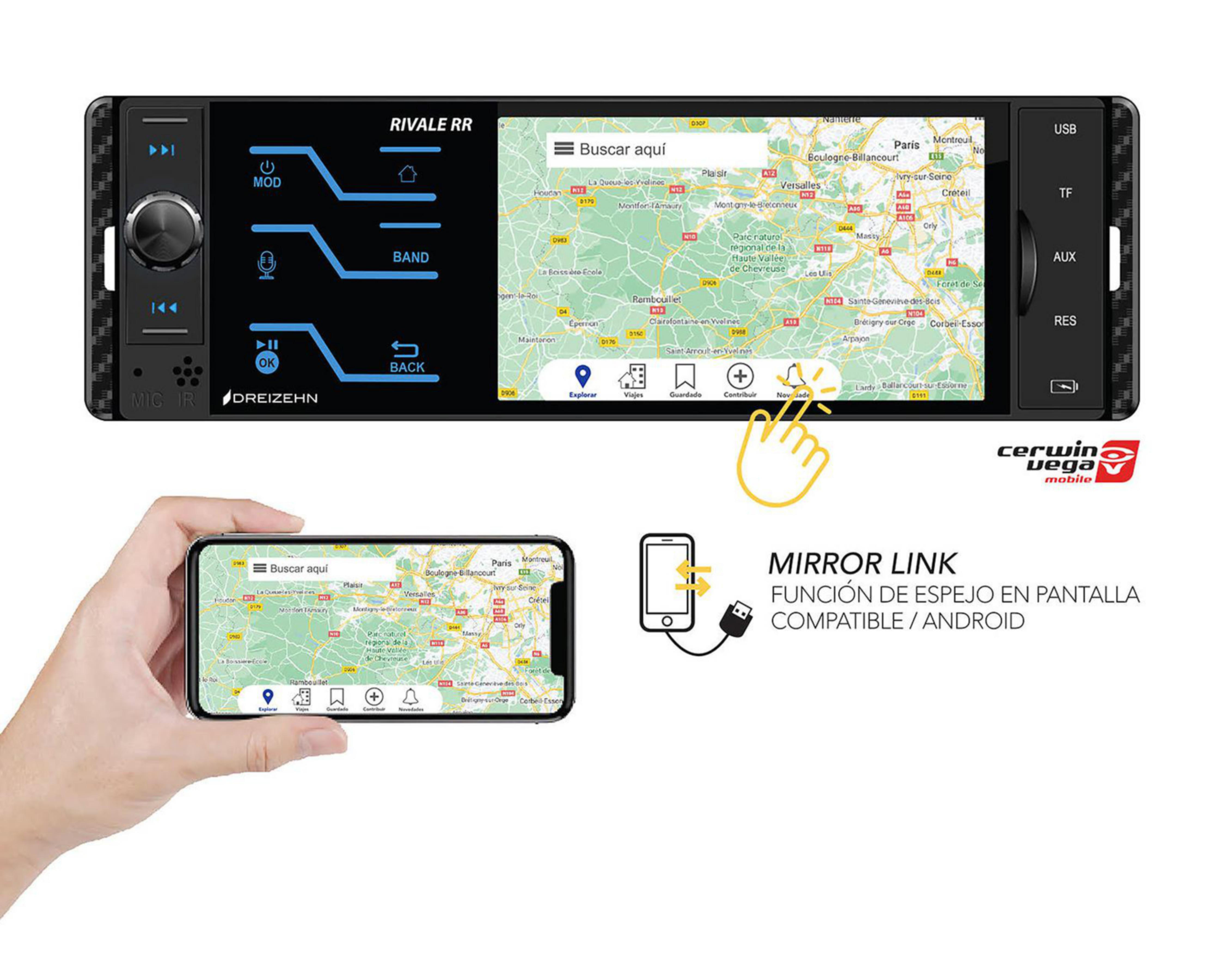 Autoestéreo Dreizehn Multimedia sin CD Rivale RR de 4" Bluetooth Compatible con iOS y Android Negro