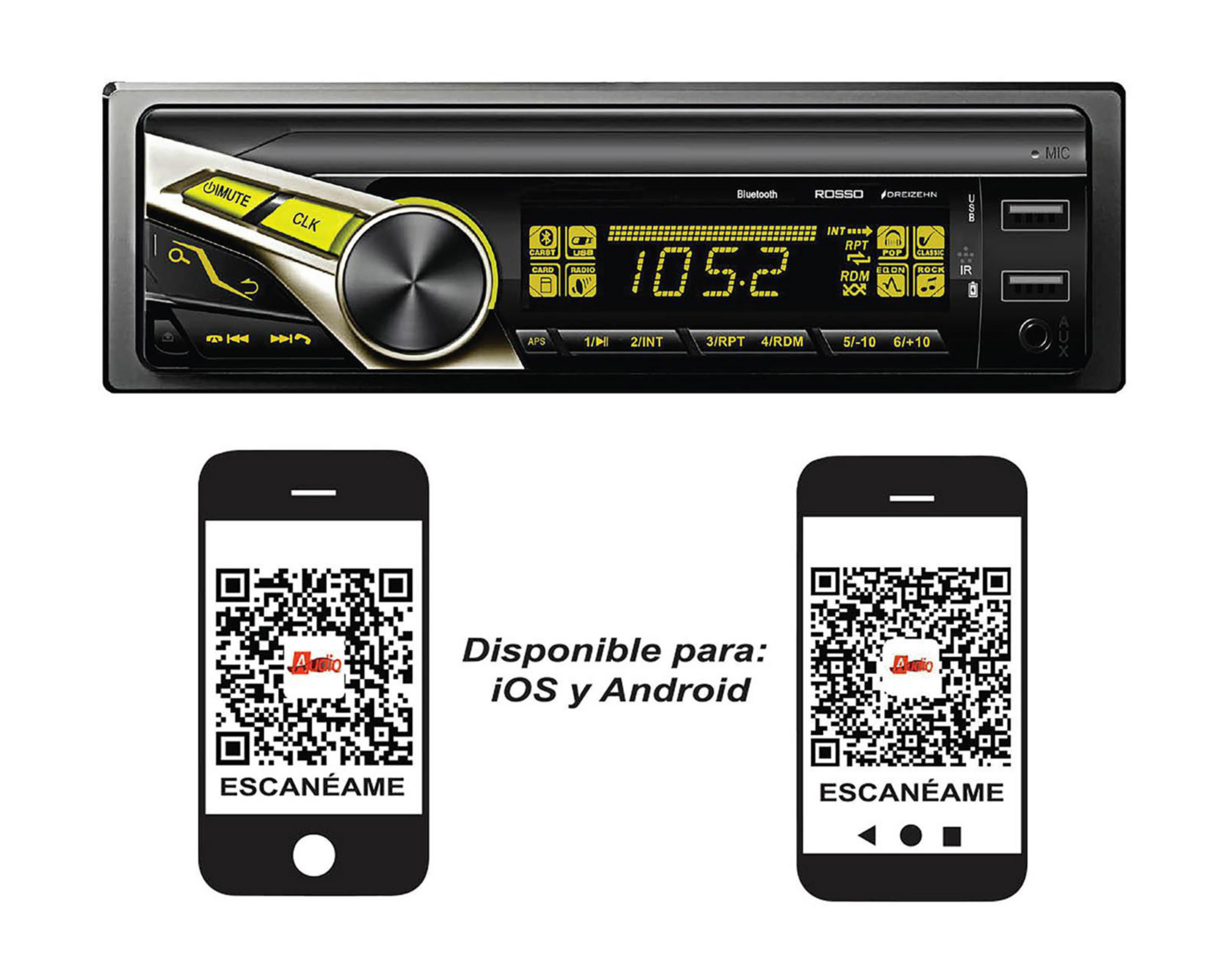 Foto 4 pulgar | Autoestéreo Dreizehn Multimedia sin CD Rosso Bluetooth Compatible iOS y Android Negro