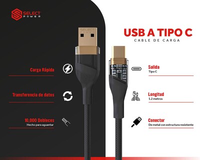 Foto 3 | Cable Select Power Tipo USB - USB-C de 1.2 Metros