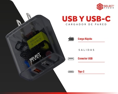 Foto 5 | Adaptador de Corriente Select Power con Entrada USB y USB-C 20W