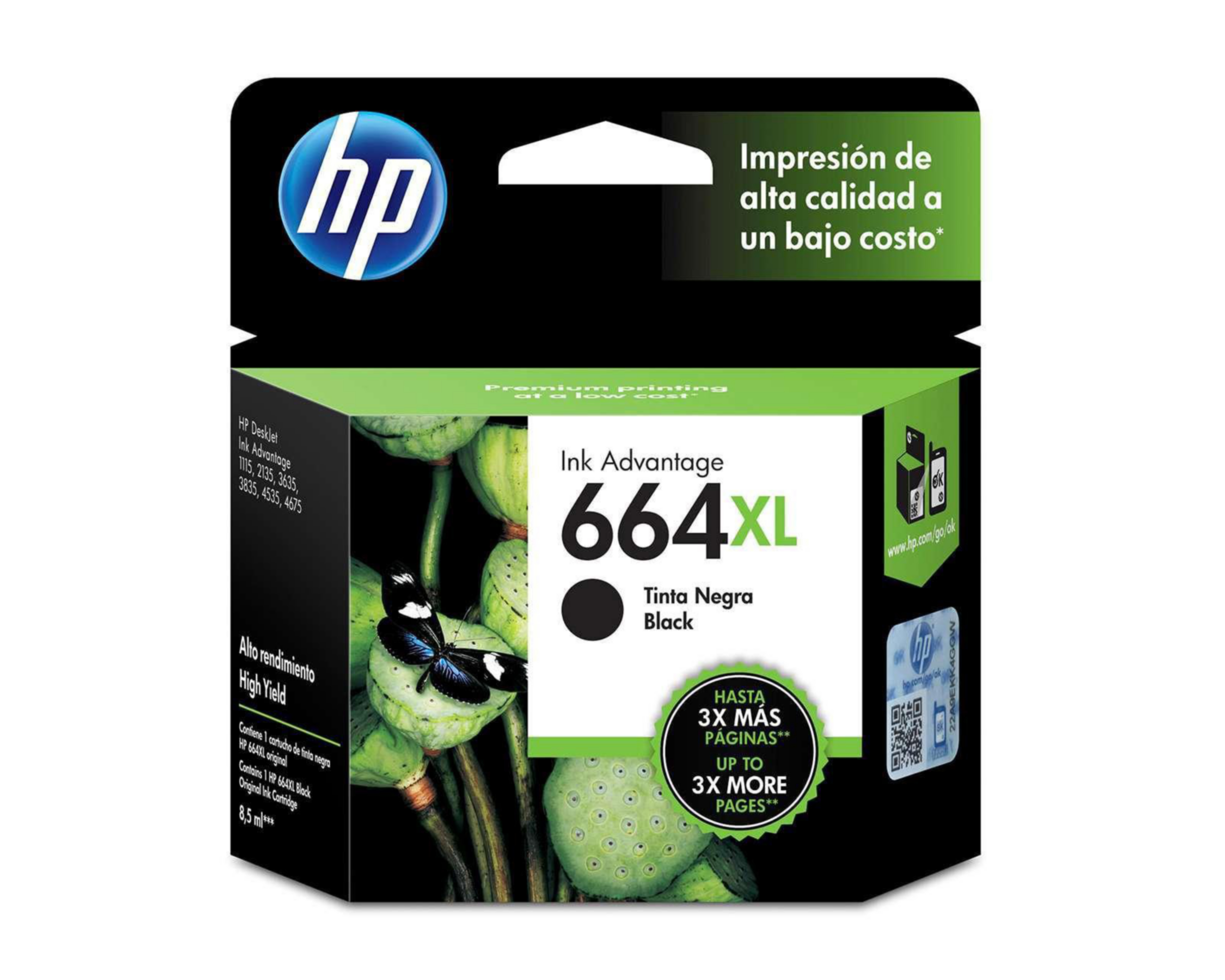 Cartucho de Tinta HP 664XL Negra Original F6V31AL