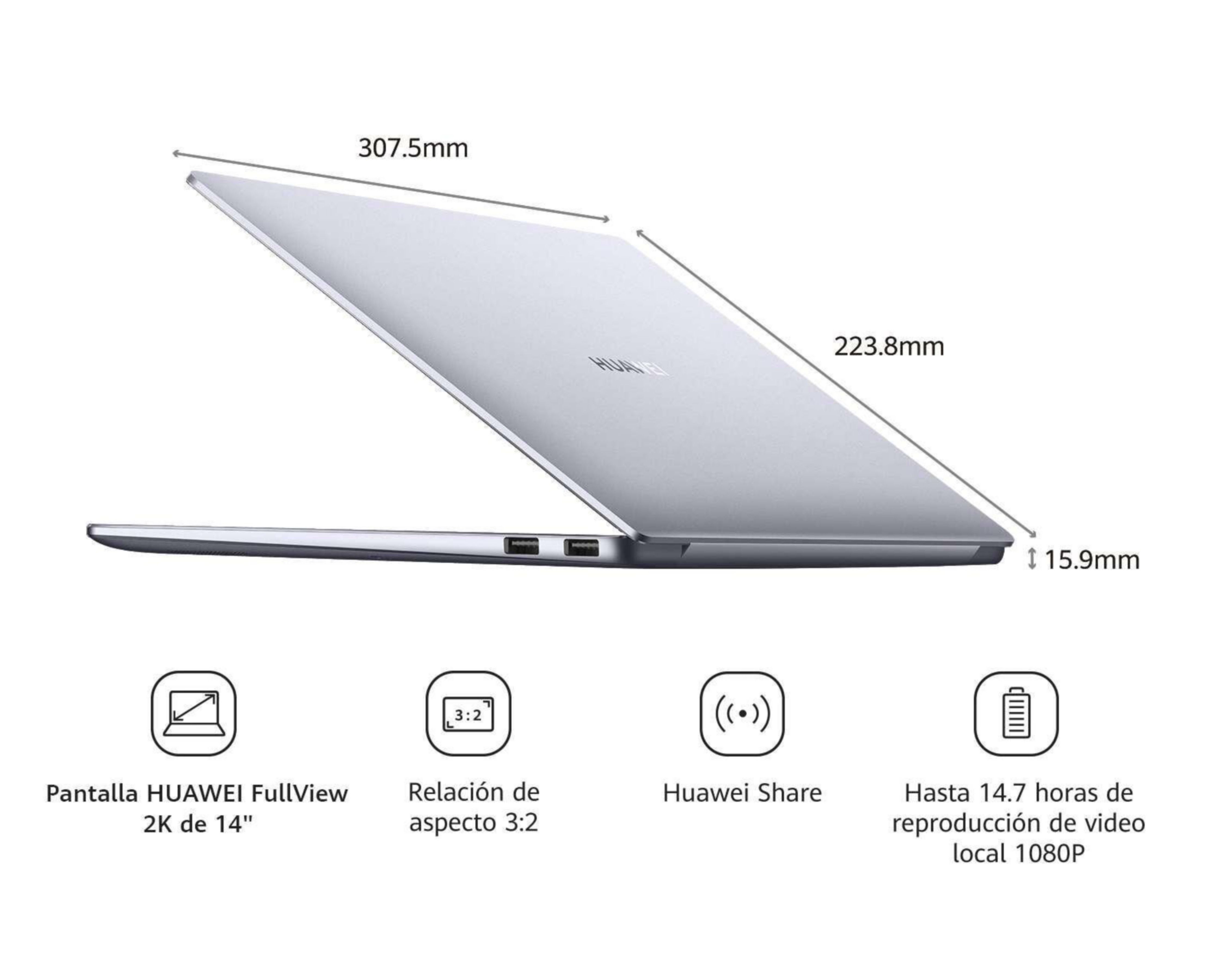 Foto 7 pulgar | Laptop Huawei Matebook 14" Intel Core i5 8 GB RAM 512 GB SSD Gris