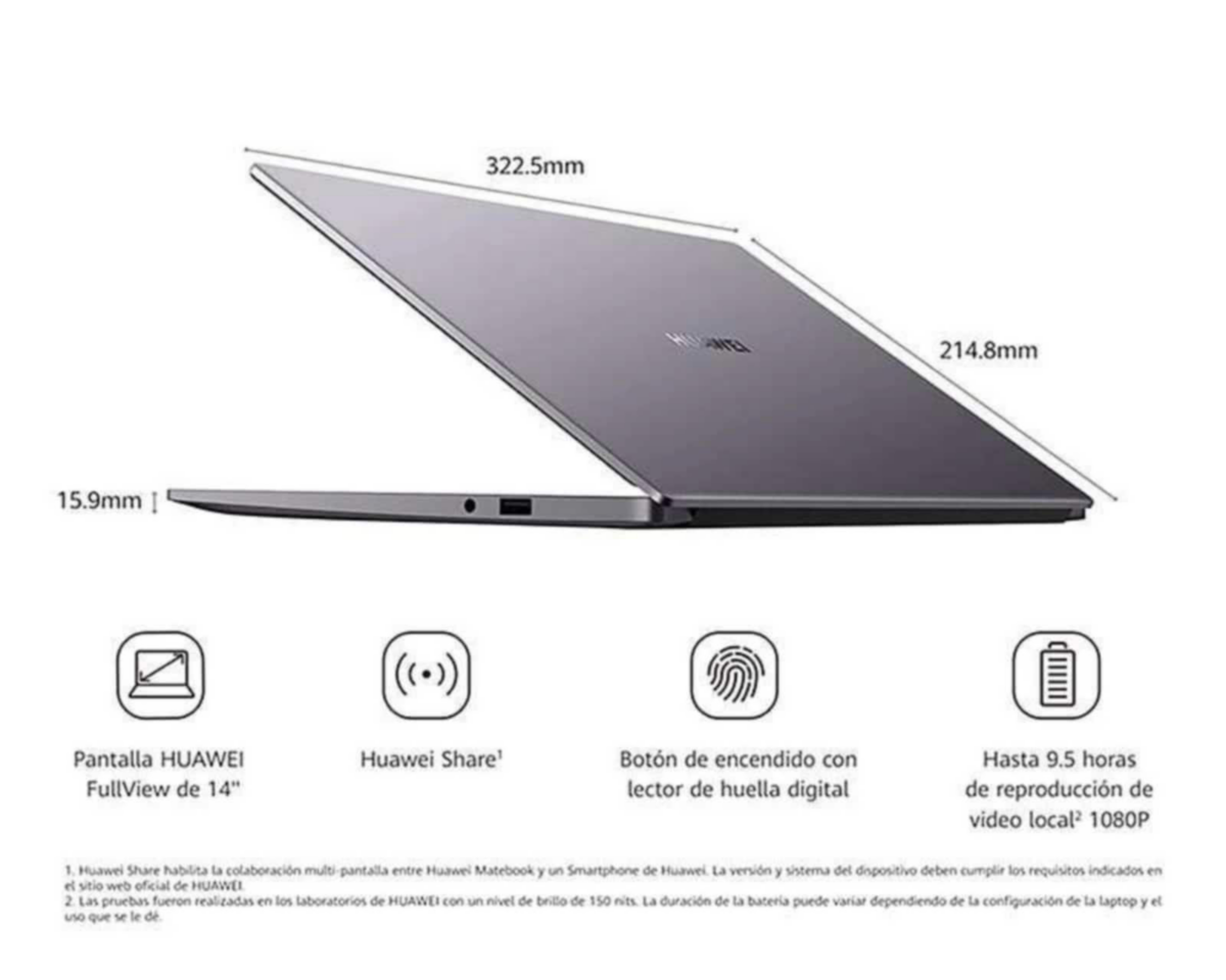 Foto 10 pulgar | Laptop Huawei Matebook D14 de 14" Intel Core i5 8 GB Ram de 512 GB Gris