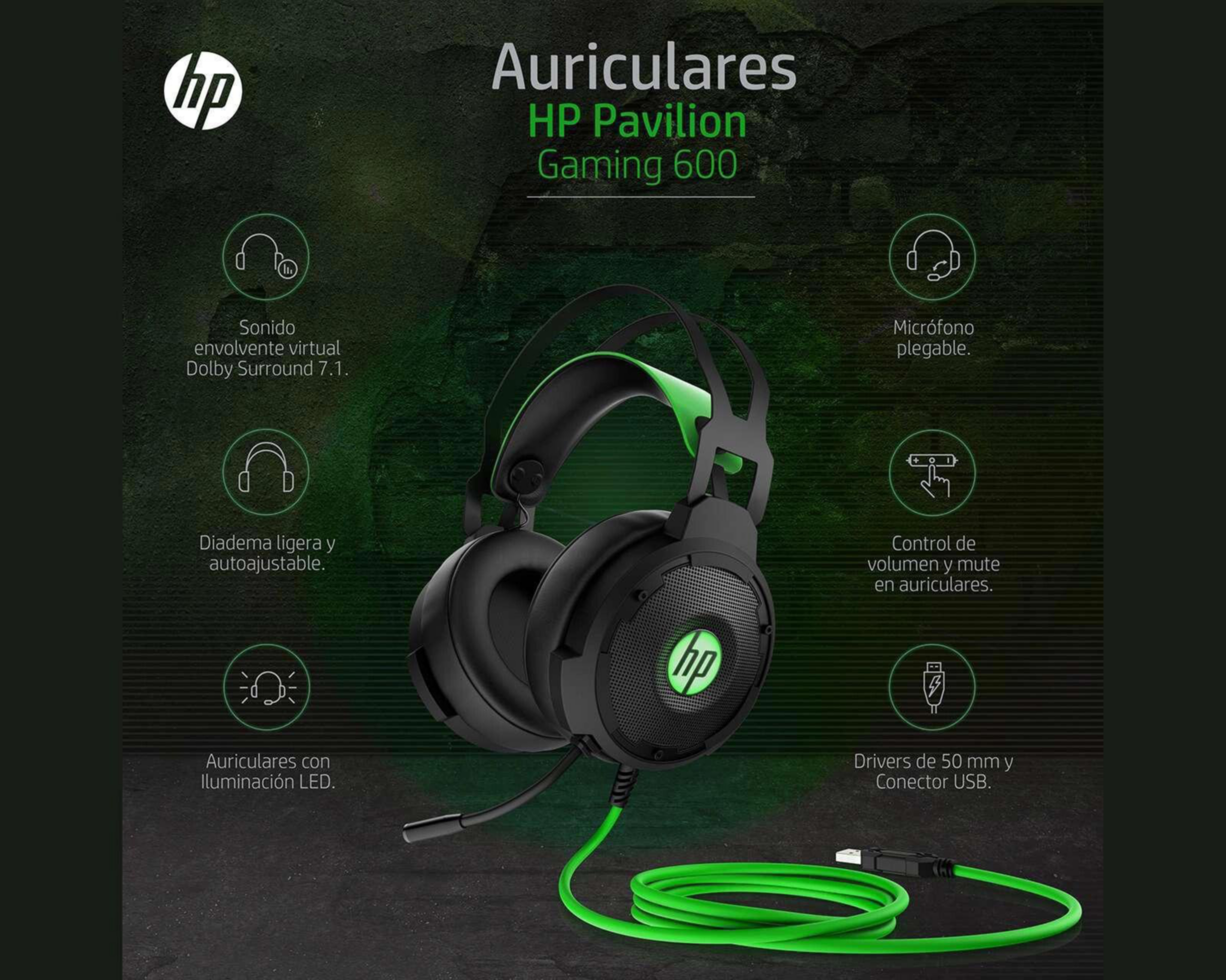 Foto 7 pulgar | Audífonos Alámbricos HP Pavilion Gaming Headset 600 4BX33AA