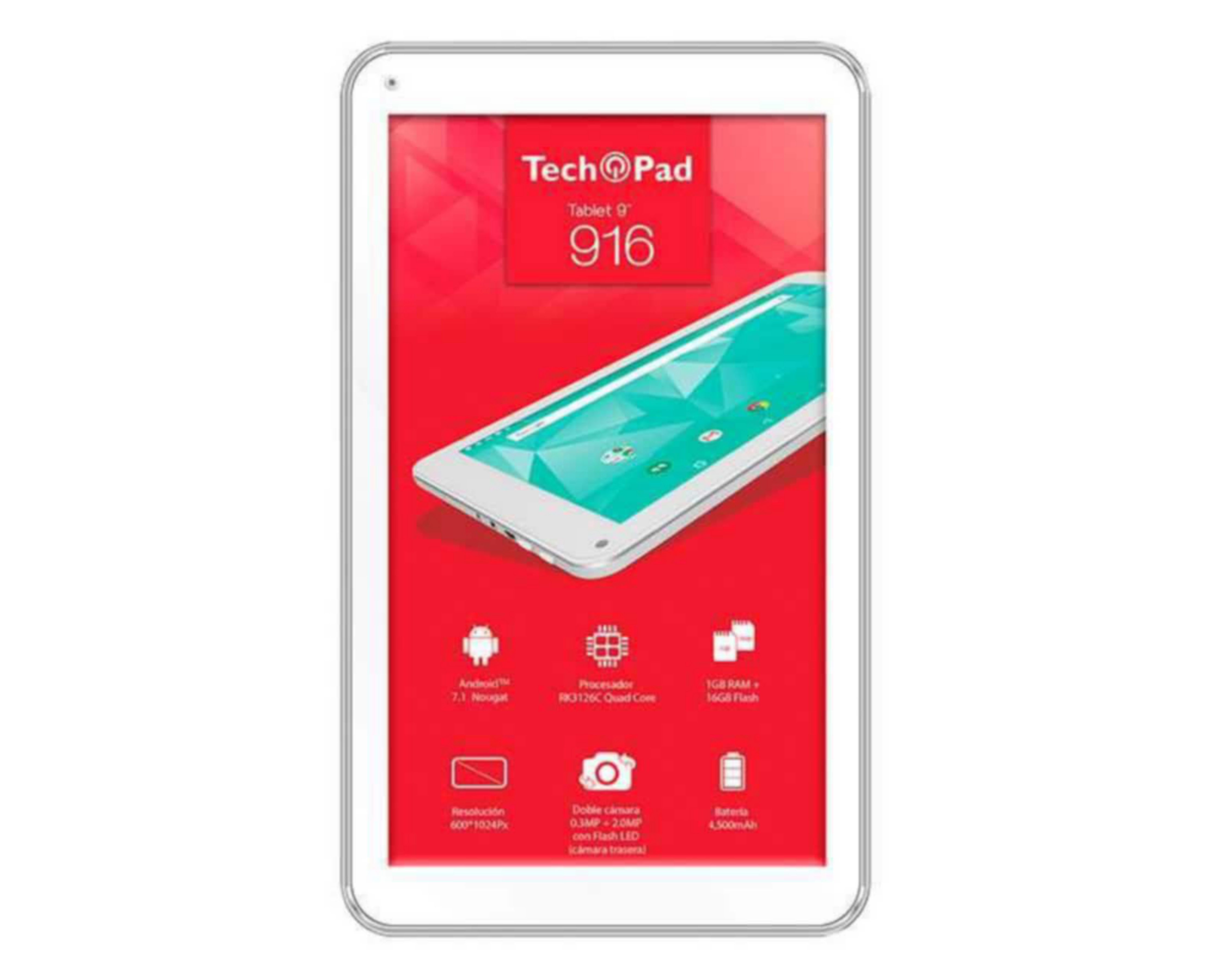 Foto 2 pulgar | Tablet Techpad 916 9" 16 GB Wi-Fi Android 1GB Blanca