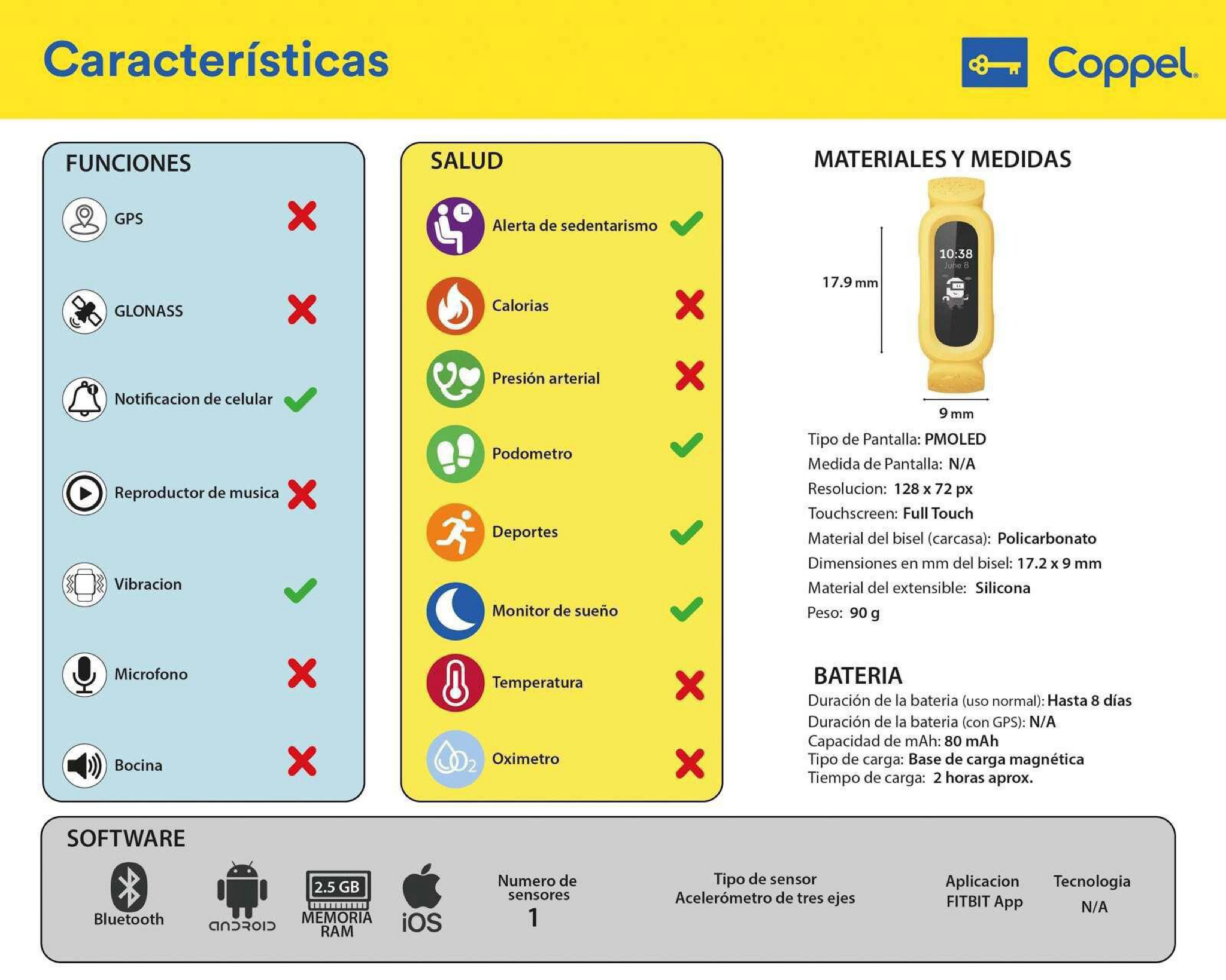 Foto 6 pulgar | Fitband Fitbit Ace 3 Amarilla