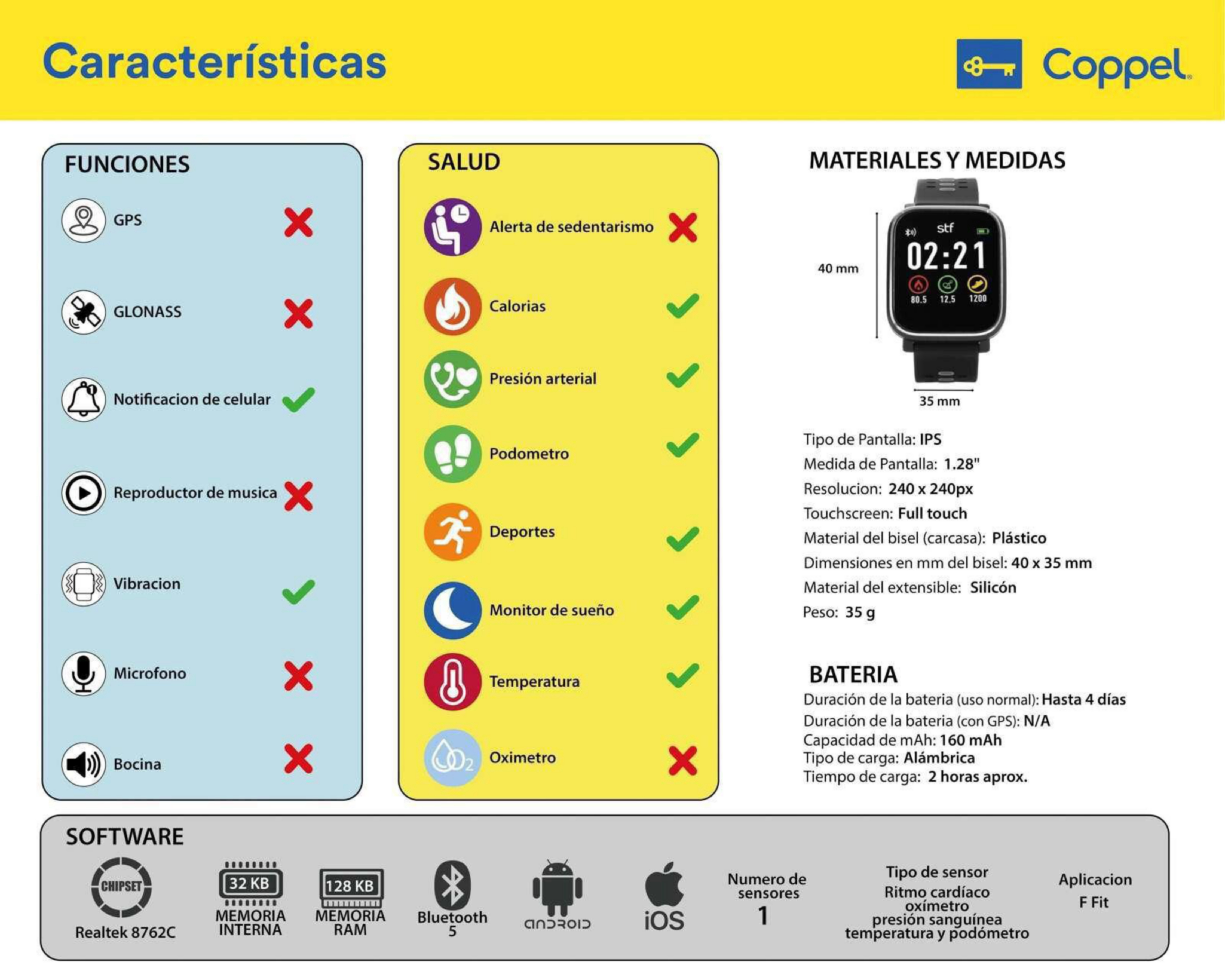 Foto 6 | Smartwatch STF Negro