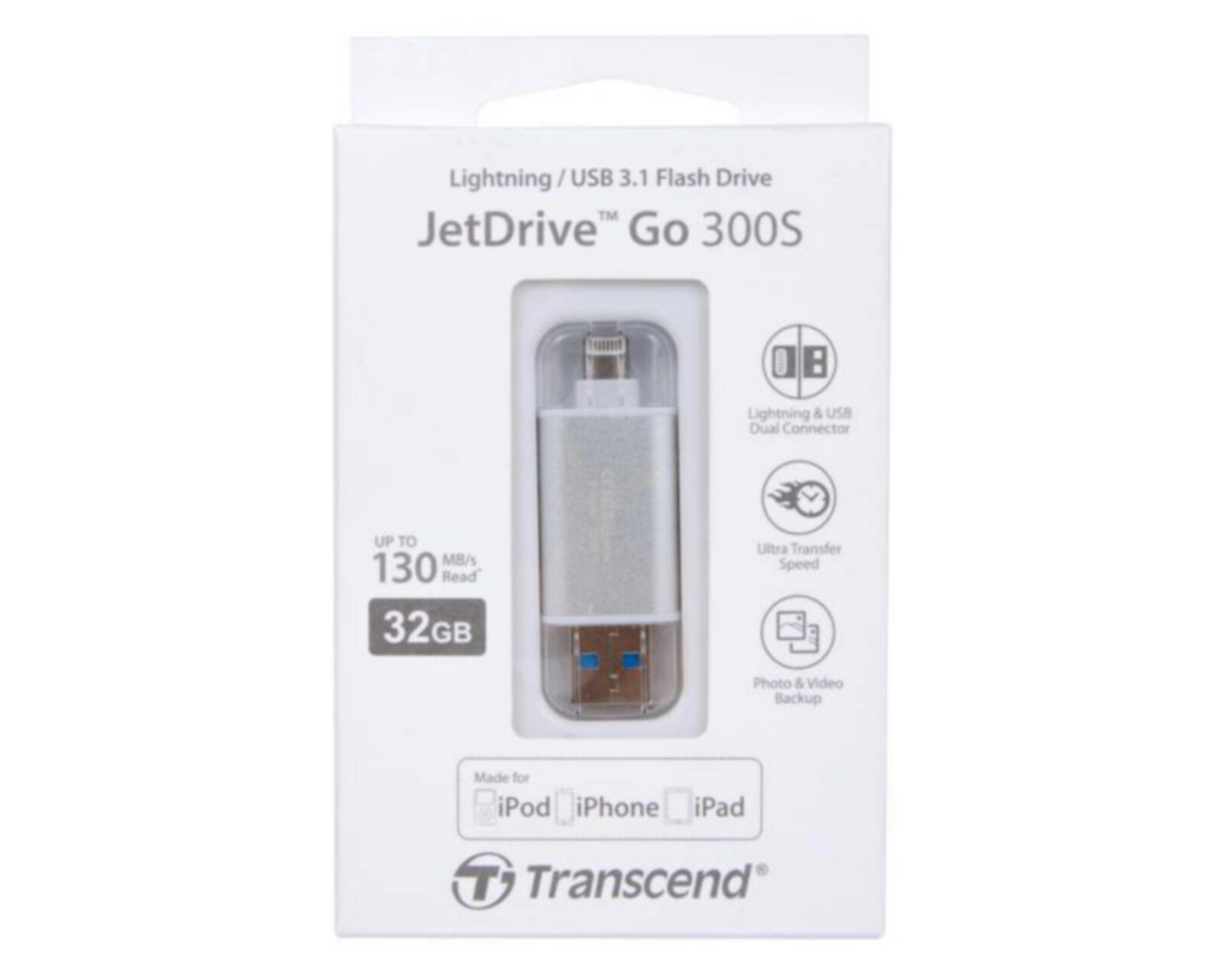 Foto 5 pulgar | Memoria Lightning/USB Transcend 32 GB Plateada