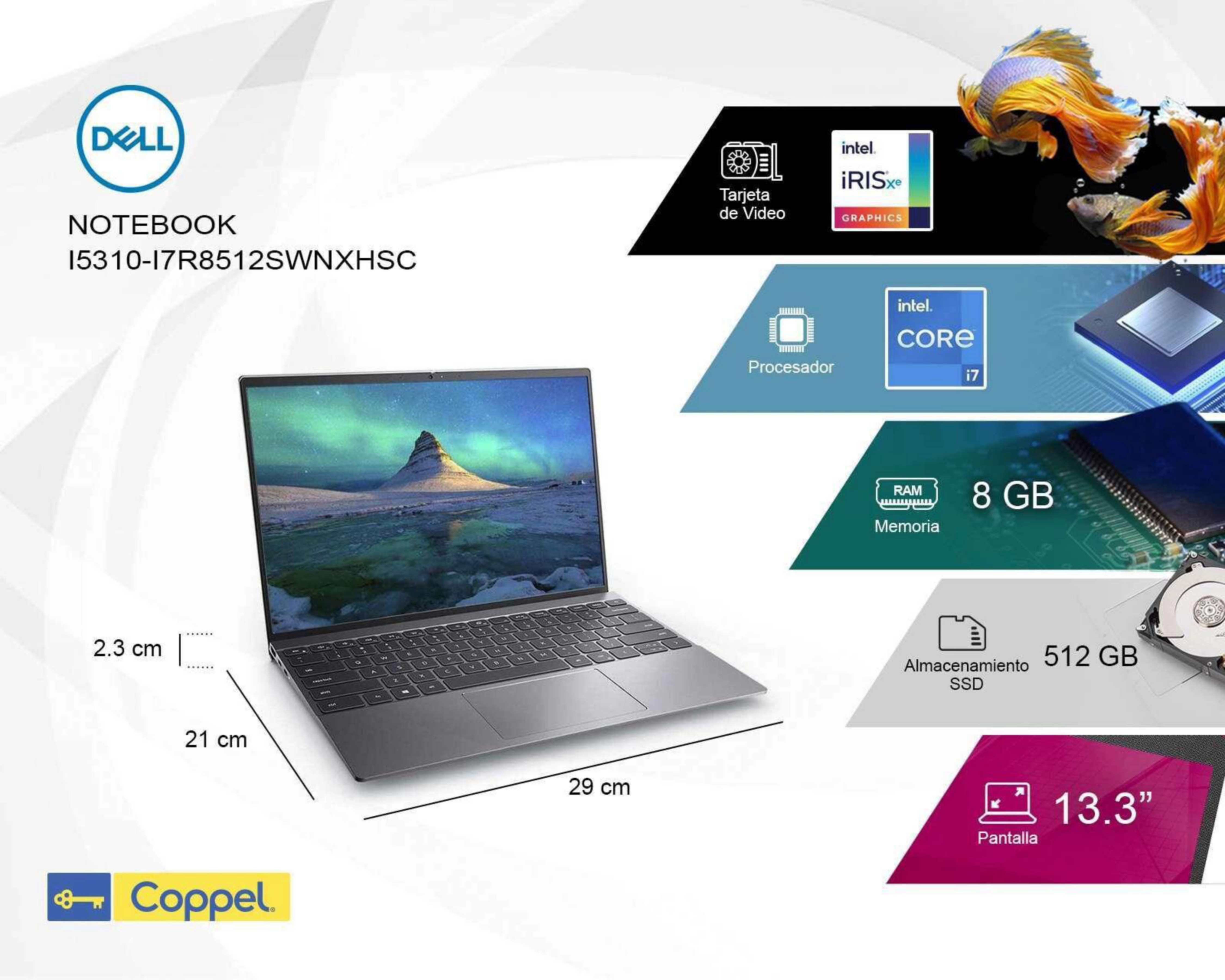 Foto 9 pulgar | Laptop Dell I5310-I7R8512SWNXHSC 13.3" Windows 11 Home Intel Core i7 8 GB RAM 512 GB SSD Plateada