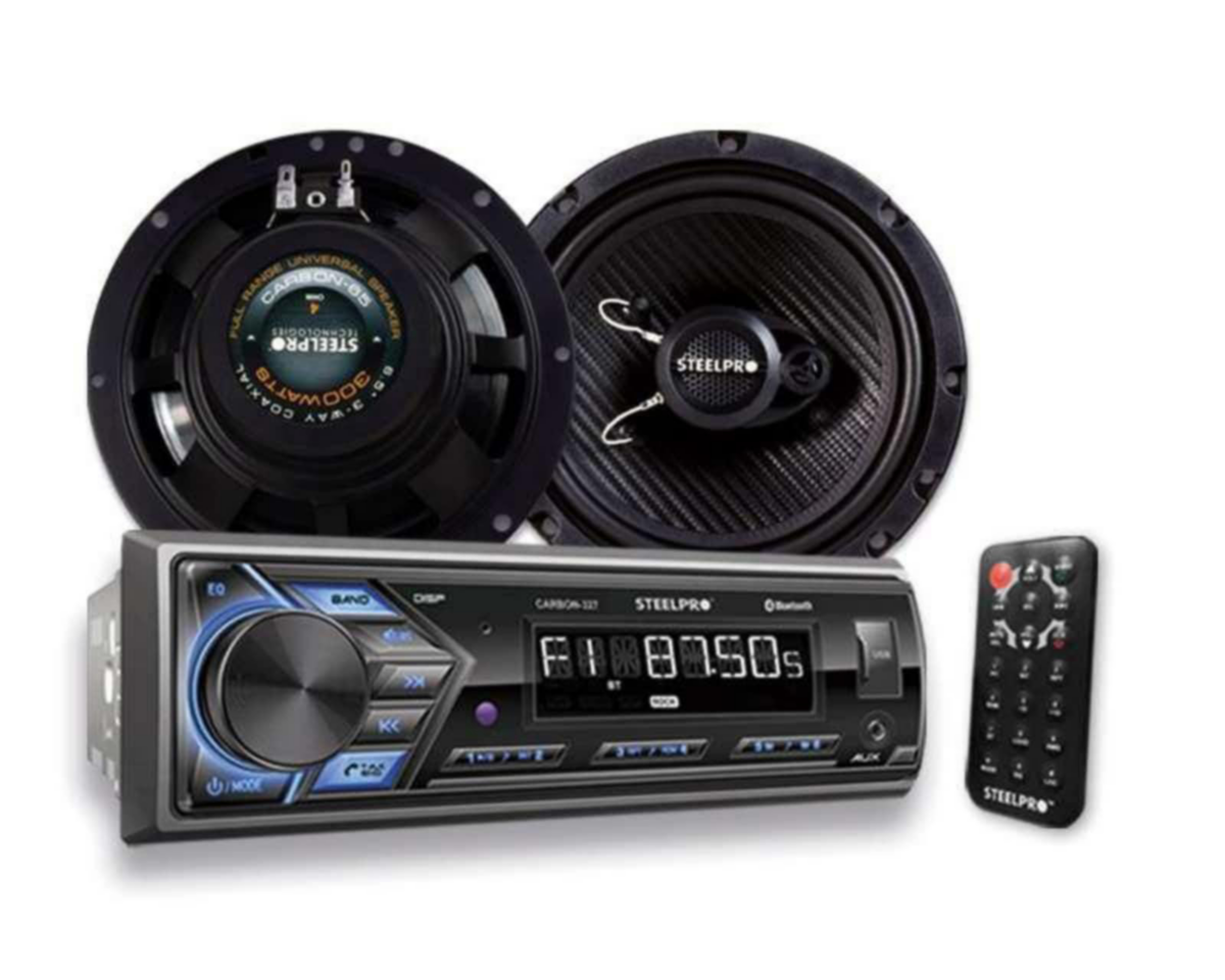 Autoestéreo Steelpro Multimedia sin CD CARBON-32765K de 6.5" con Bluetooth Negro