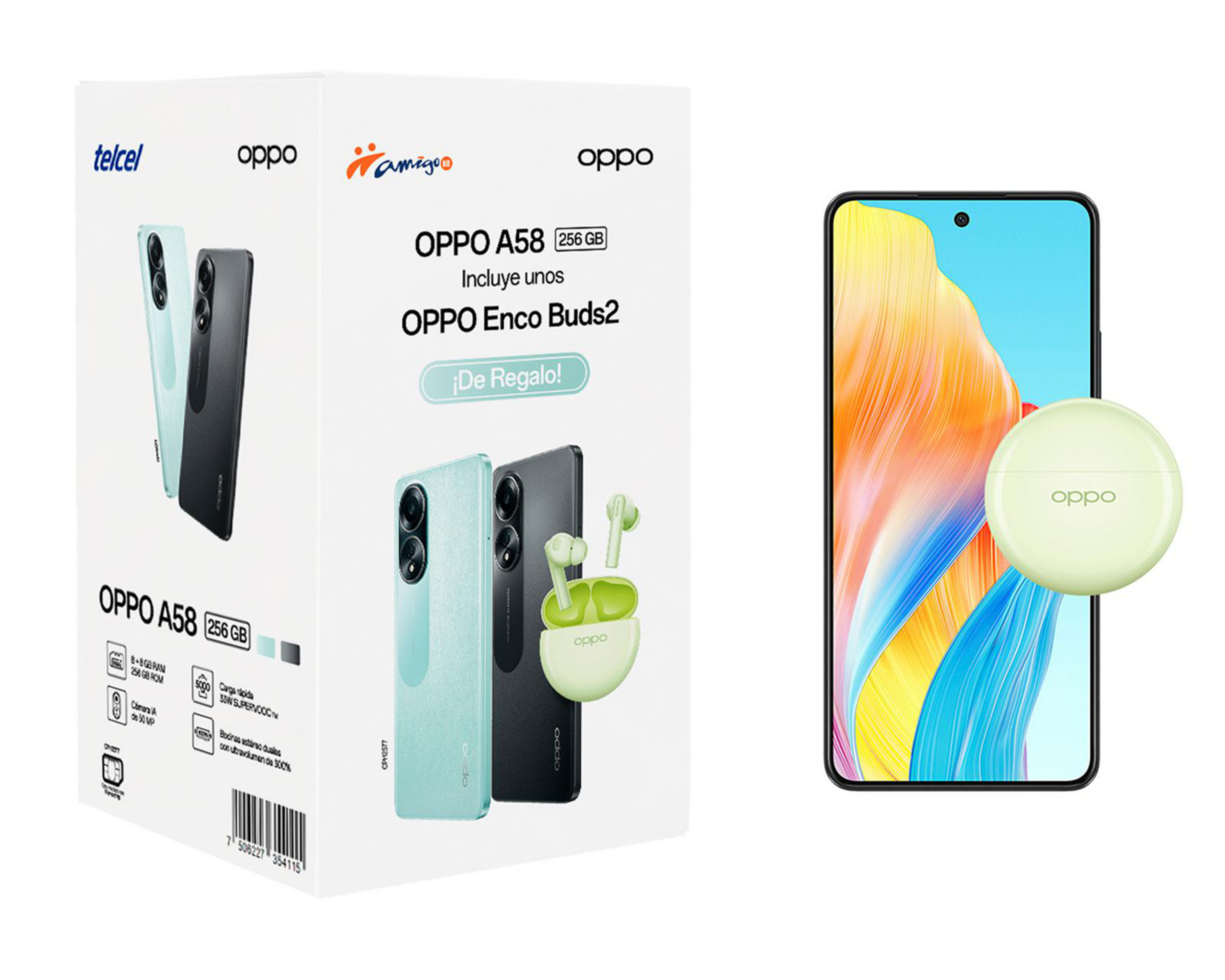 Foto 7 pulgar | Telcel Oppo A58 256 GB Negro + Oppo Enco Buds2