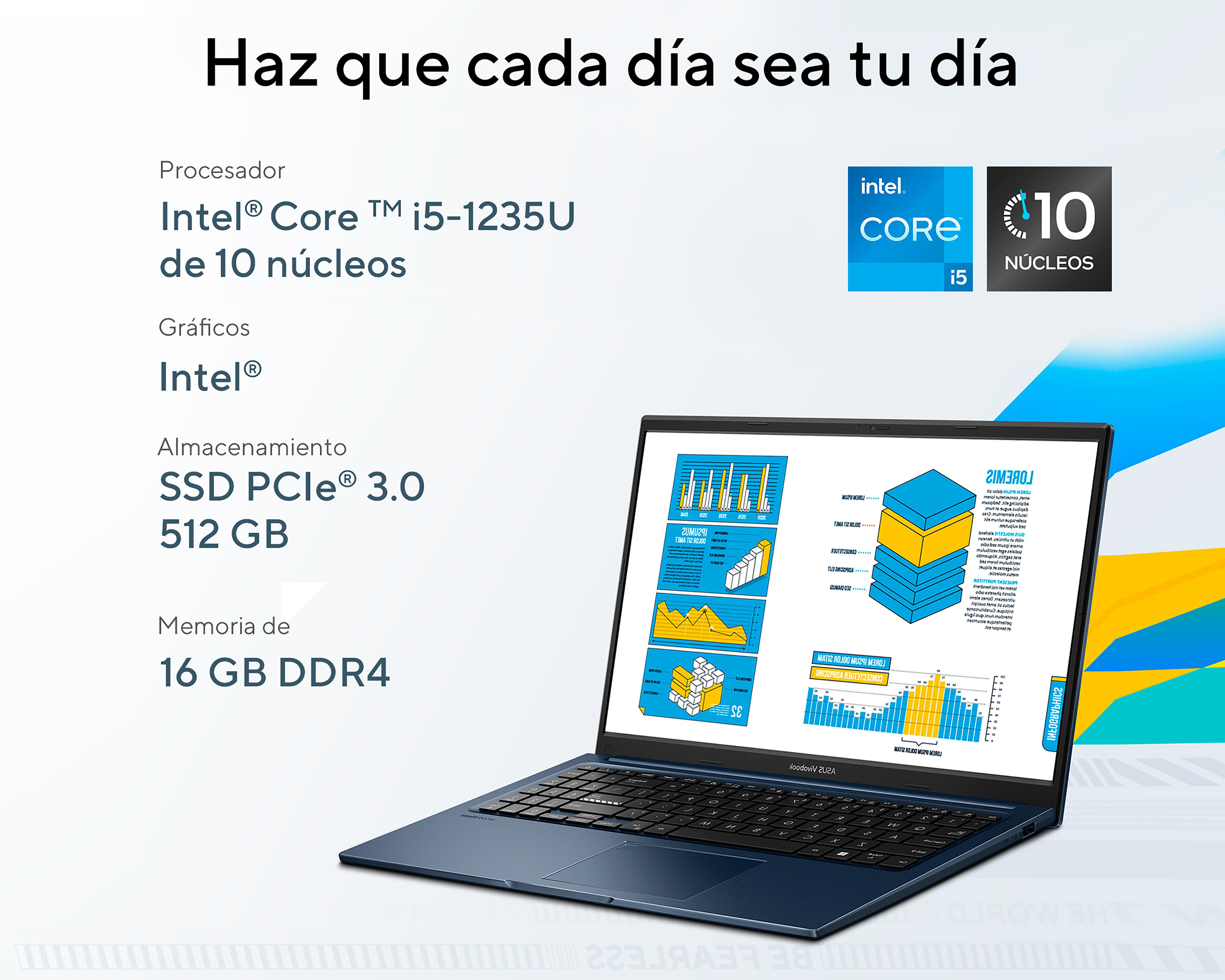 Foto 2 | Laptop Asus Vivobook X1504ZA-NJ972W 15.6" Windows 11 Intel Core i5 16 GB RAM 512 GB SSD Azul