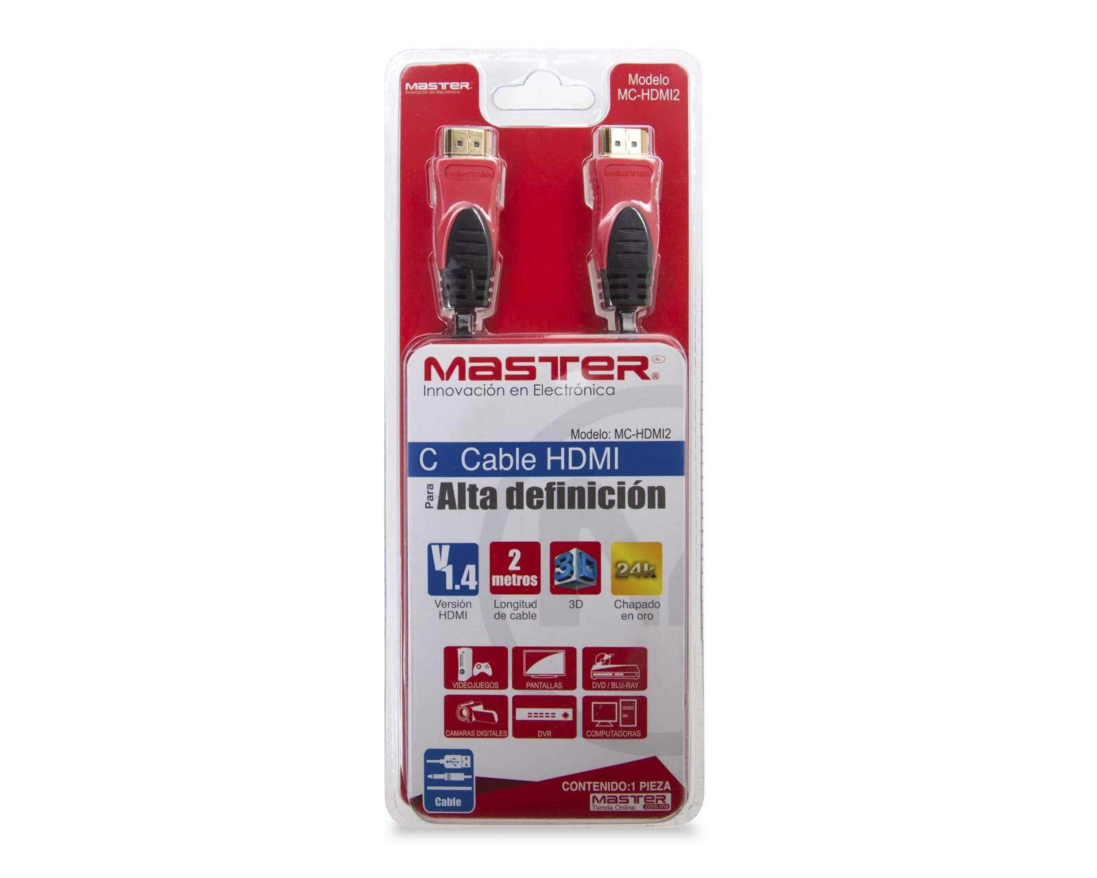 Foto 4 pulgar | Cable HDMI Master MC-HDMI2 Negro