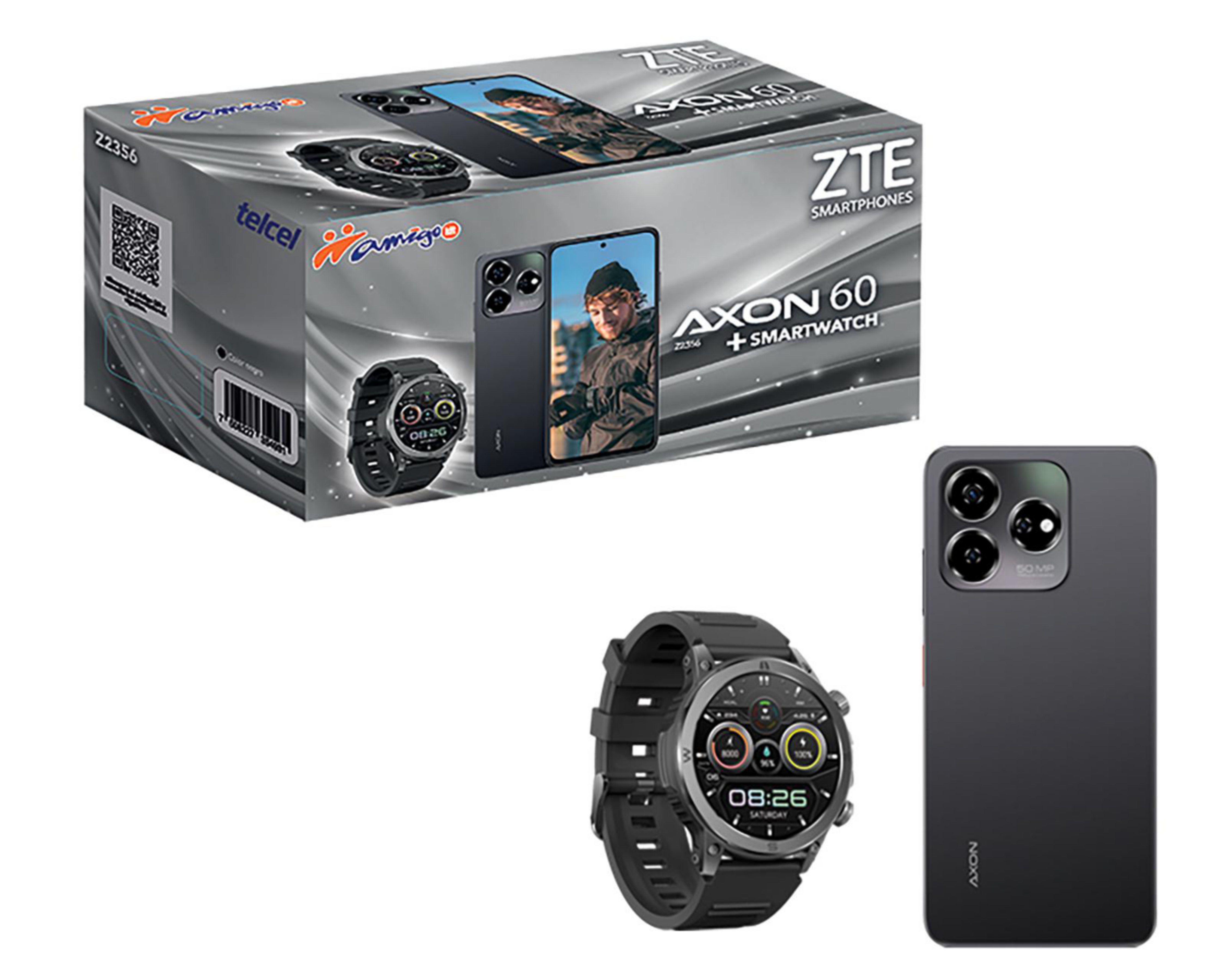 Foto 6 pulgar | Telcel ZTE Axon 60 256 GB Negro + Smartwatch