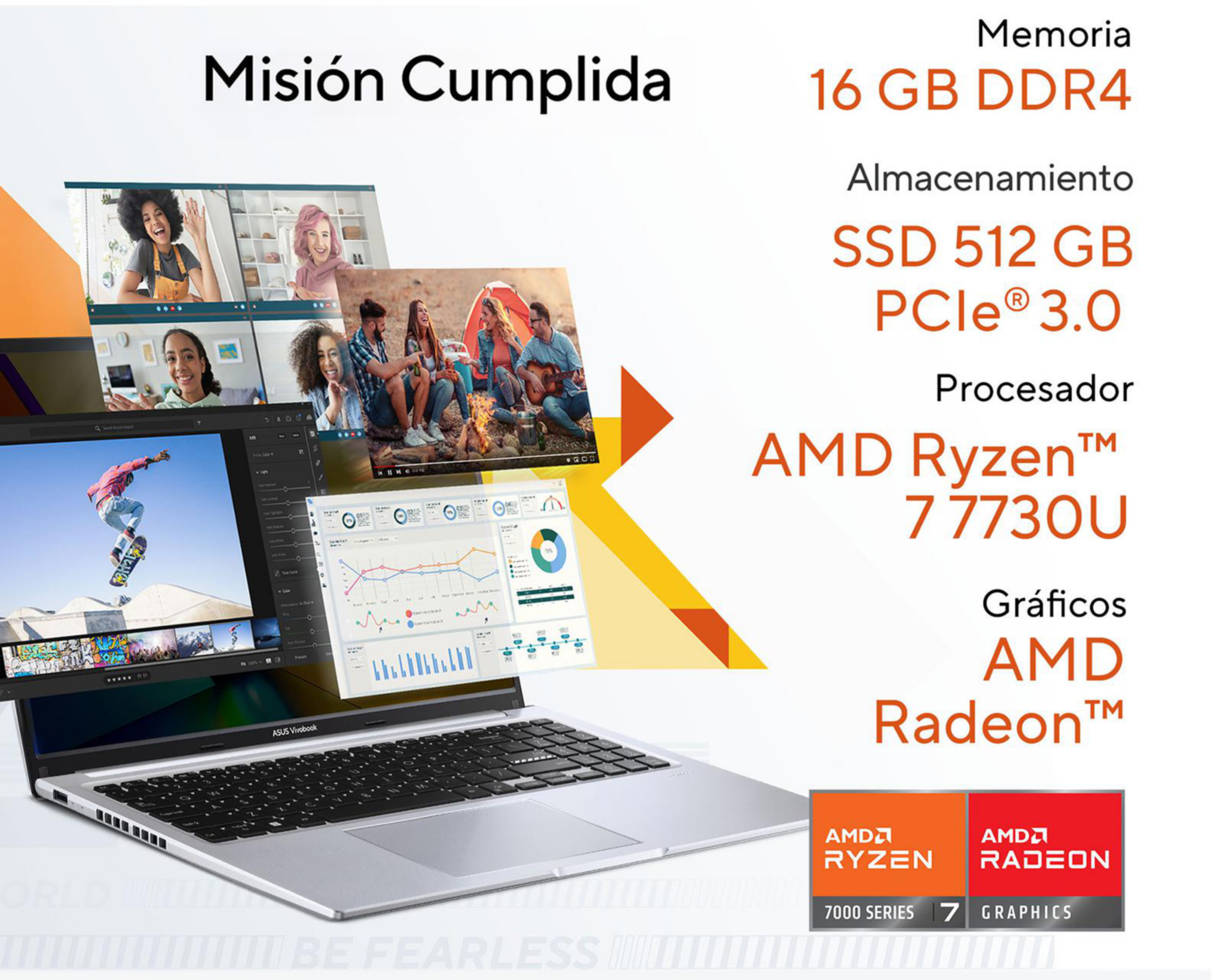 Foto 4 pulgar | Laptop Asus D1605YA-MB470W 16 Pulgadas Adm Ryzen 7 16 GB RAM 512 GB SSD Plateada