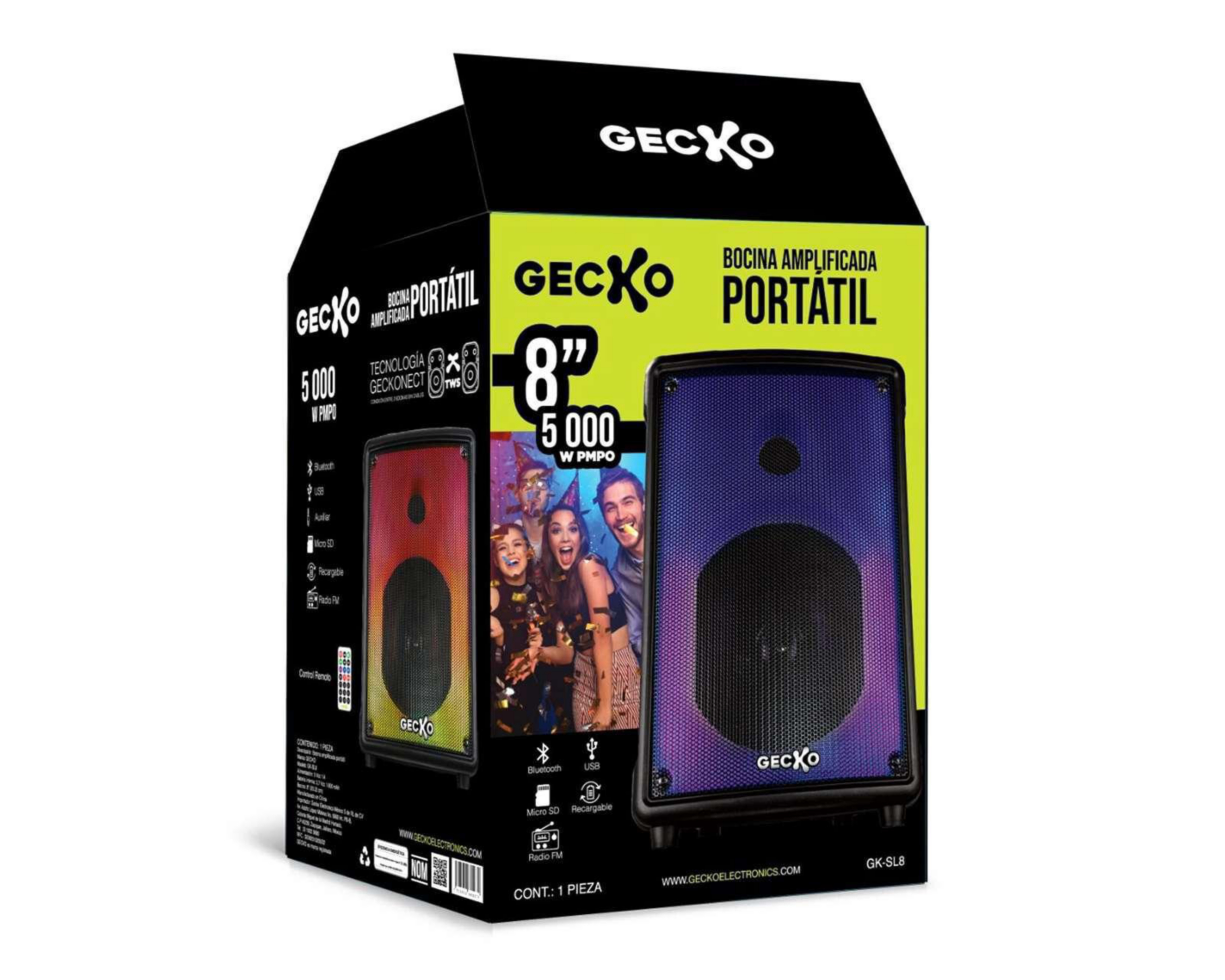 Foto 4 pulgar | Bocina Bluetooth Portátil Gecko GK-SL8 5,000 W con Control de Graves