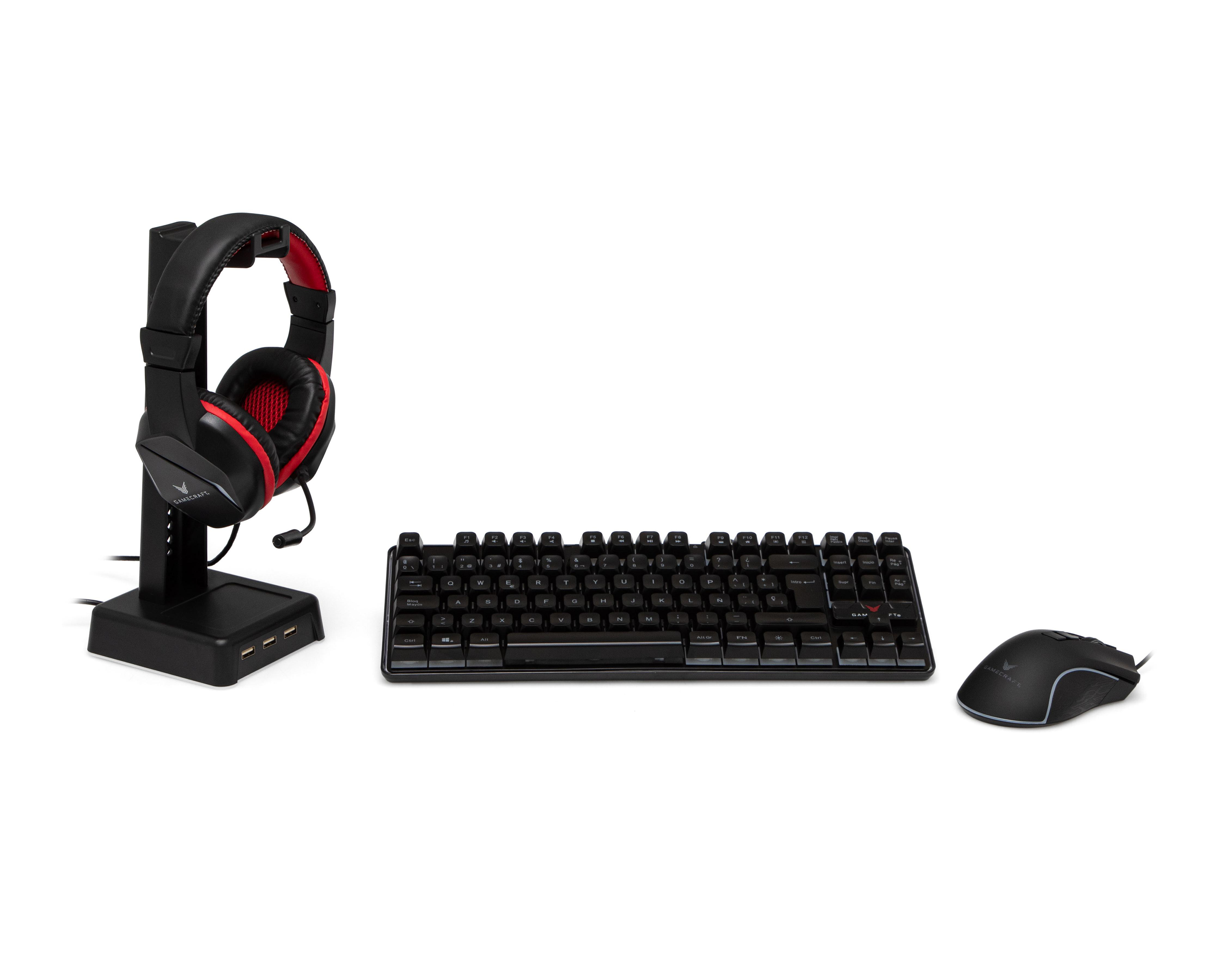 Combo de Teclado Mouse y Audífonos Gamer Alámbrico Gamecraft Krypton K1000 4 Piezas