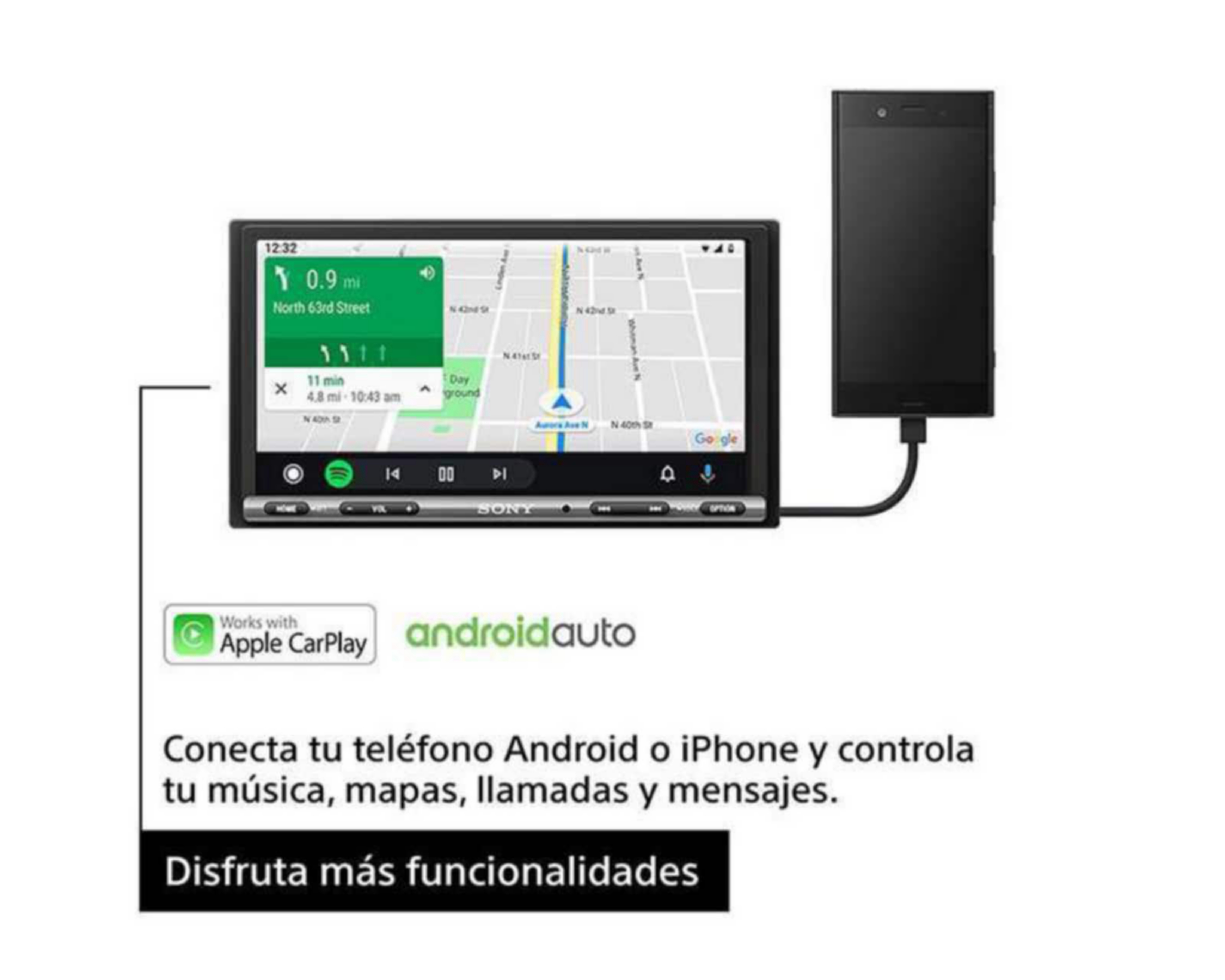 Foto 3 pulgar | Autoestéreo Sony Multimedia Sin CD XAV-AX3200 de 6.95" Bluetooth Compatible con Android Auto Negro