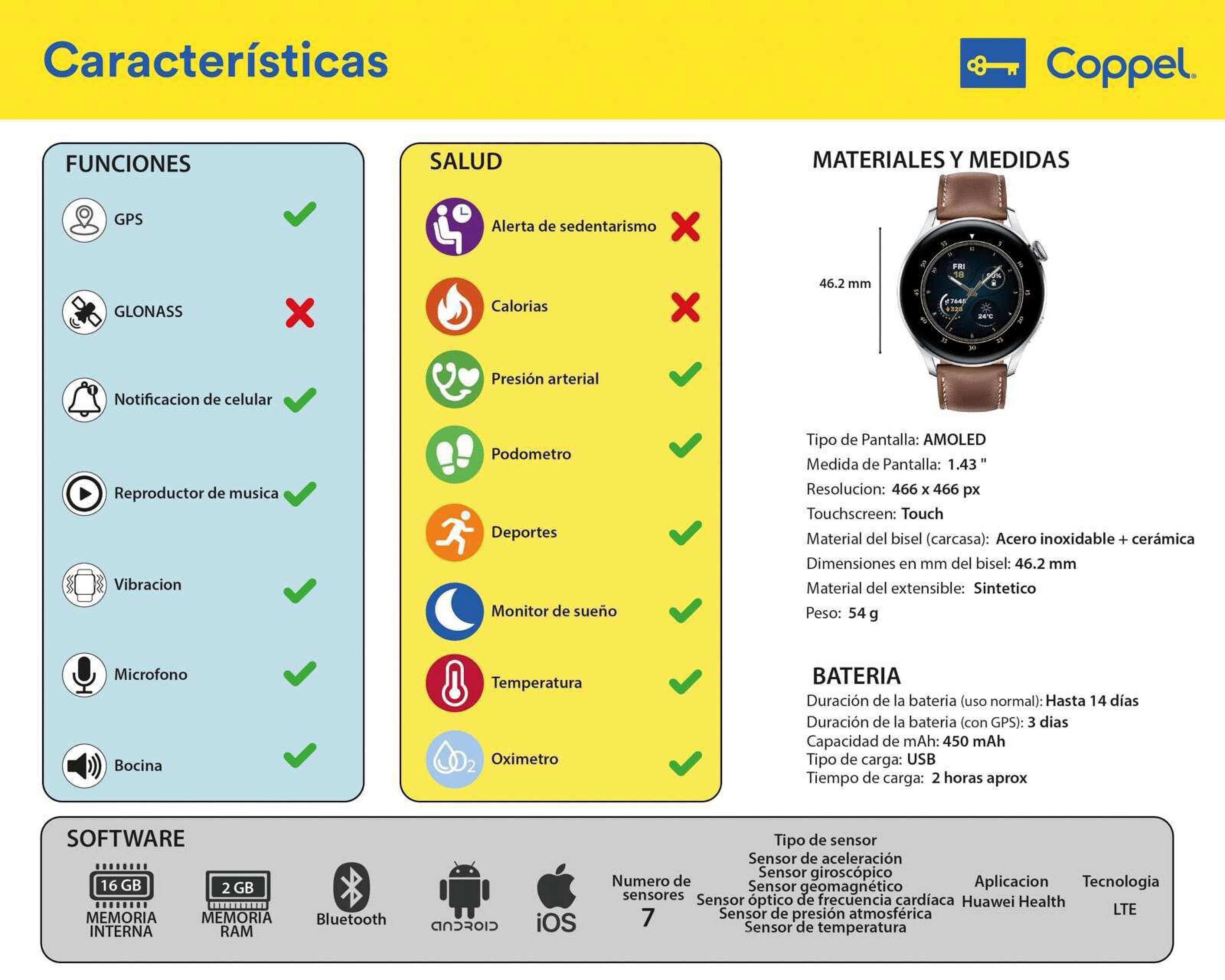 Foto 6 pulgar | Smartwatch Huawei Watch 3 Café