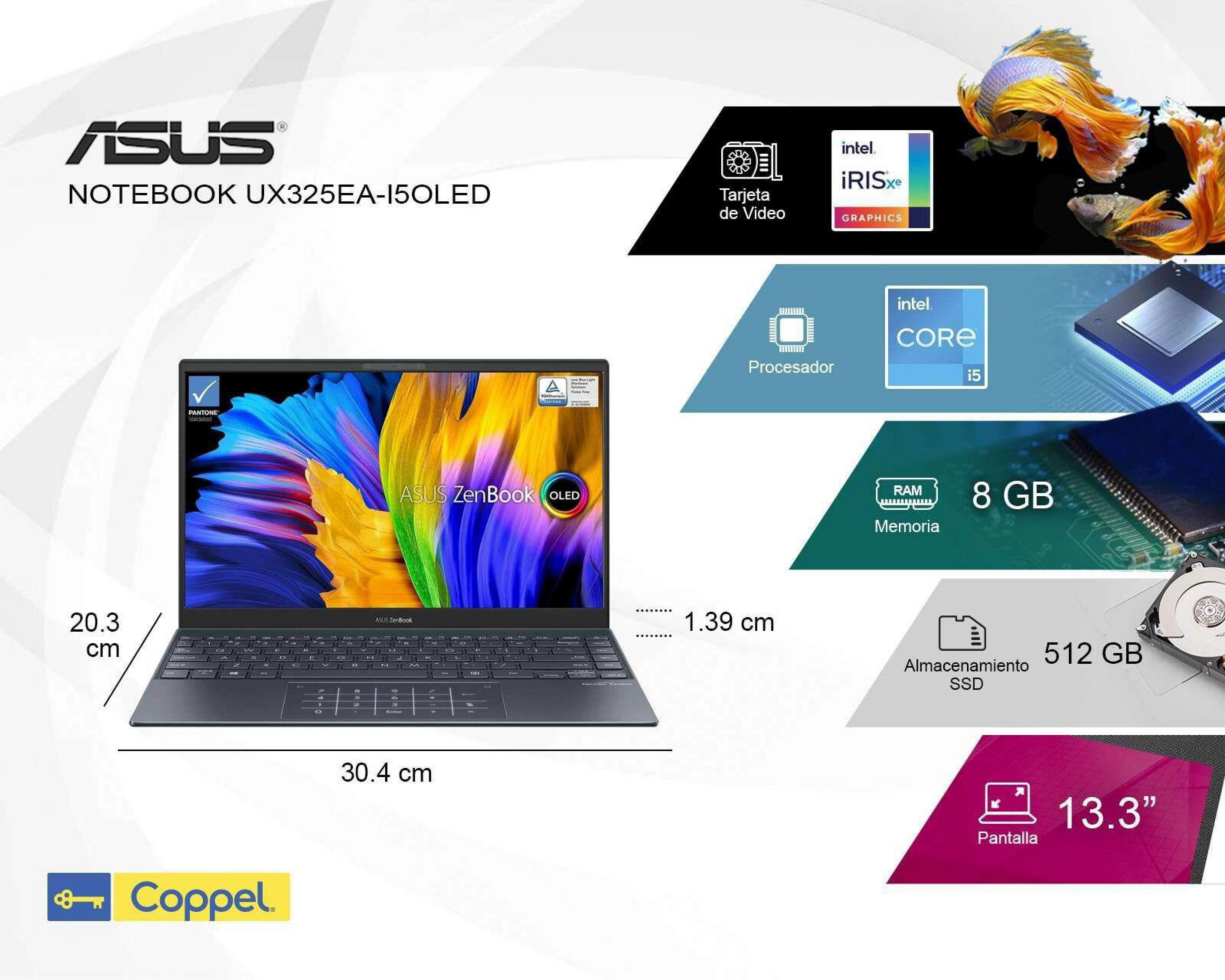 Foto 10 pulgar | Laptop Asus UX325EA-I5OLED 13.3" Windows 10 Home Intel Core i5 8 GB RAM 512 GB SSD Gris