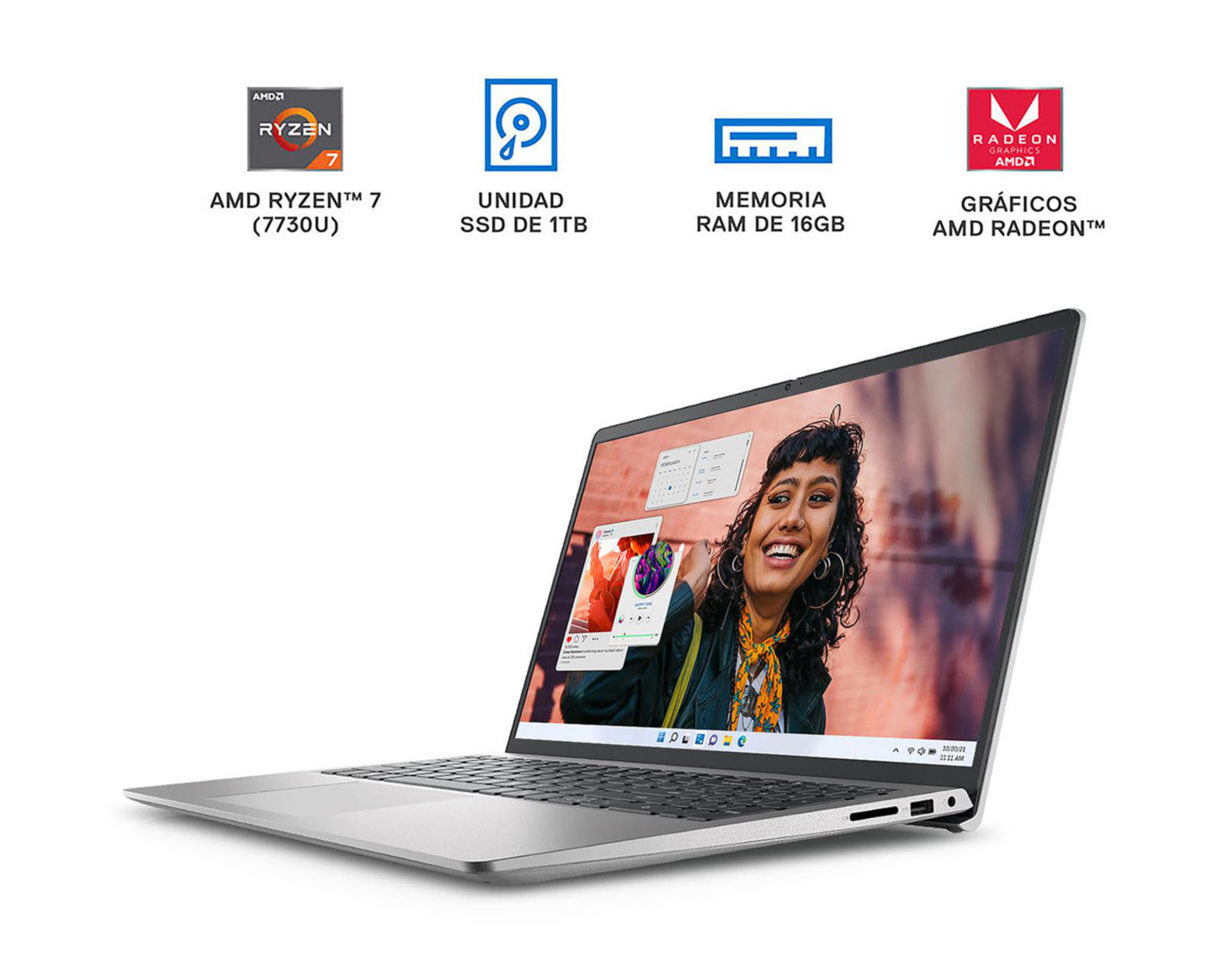 Foto 2 | Laptop Dell Inspiron 3535 15.6 Pulgadas Windows 11 Home Ryzen 7 16 GB RAM 1 TB SSD Plateada