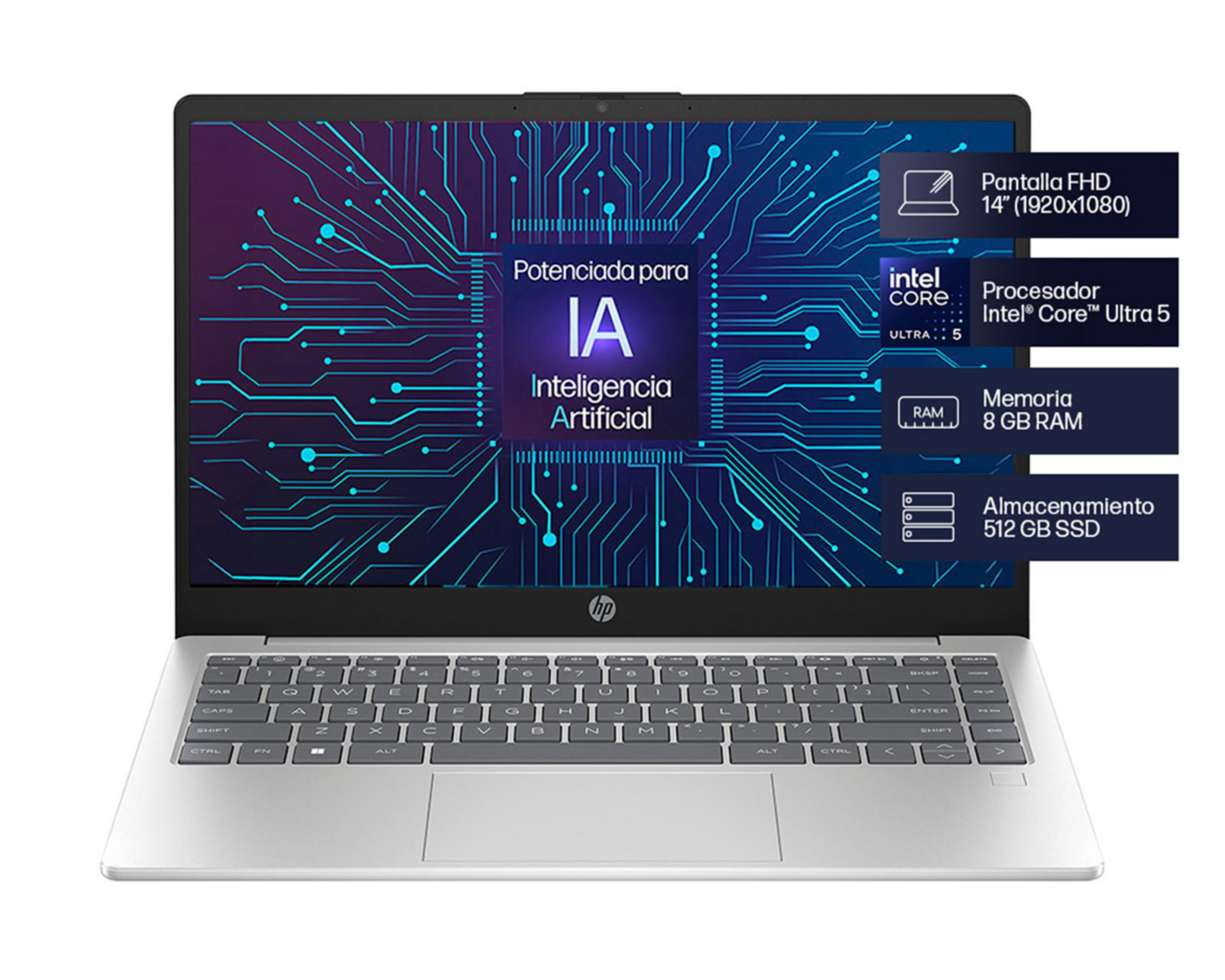 Foto 3 pulgar | Laptop HP 14-ep1001la 14 Pulgadas Windows 11 Home Intel Core Ultra 5 8 GB RAM 512 SSD Plateada