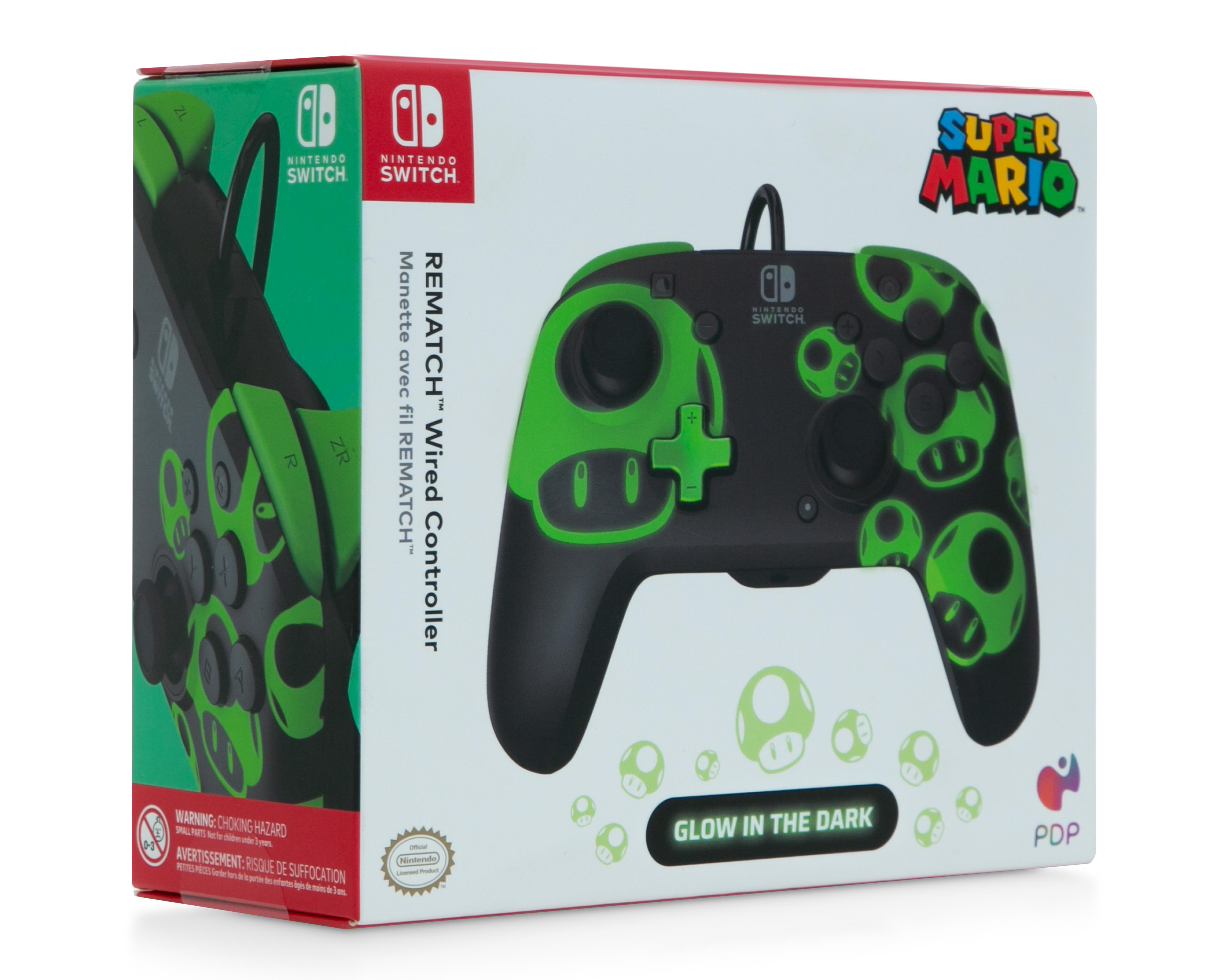 Control Alámbrico para Nintendo PDP Rematch Glow In The Dark Negro