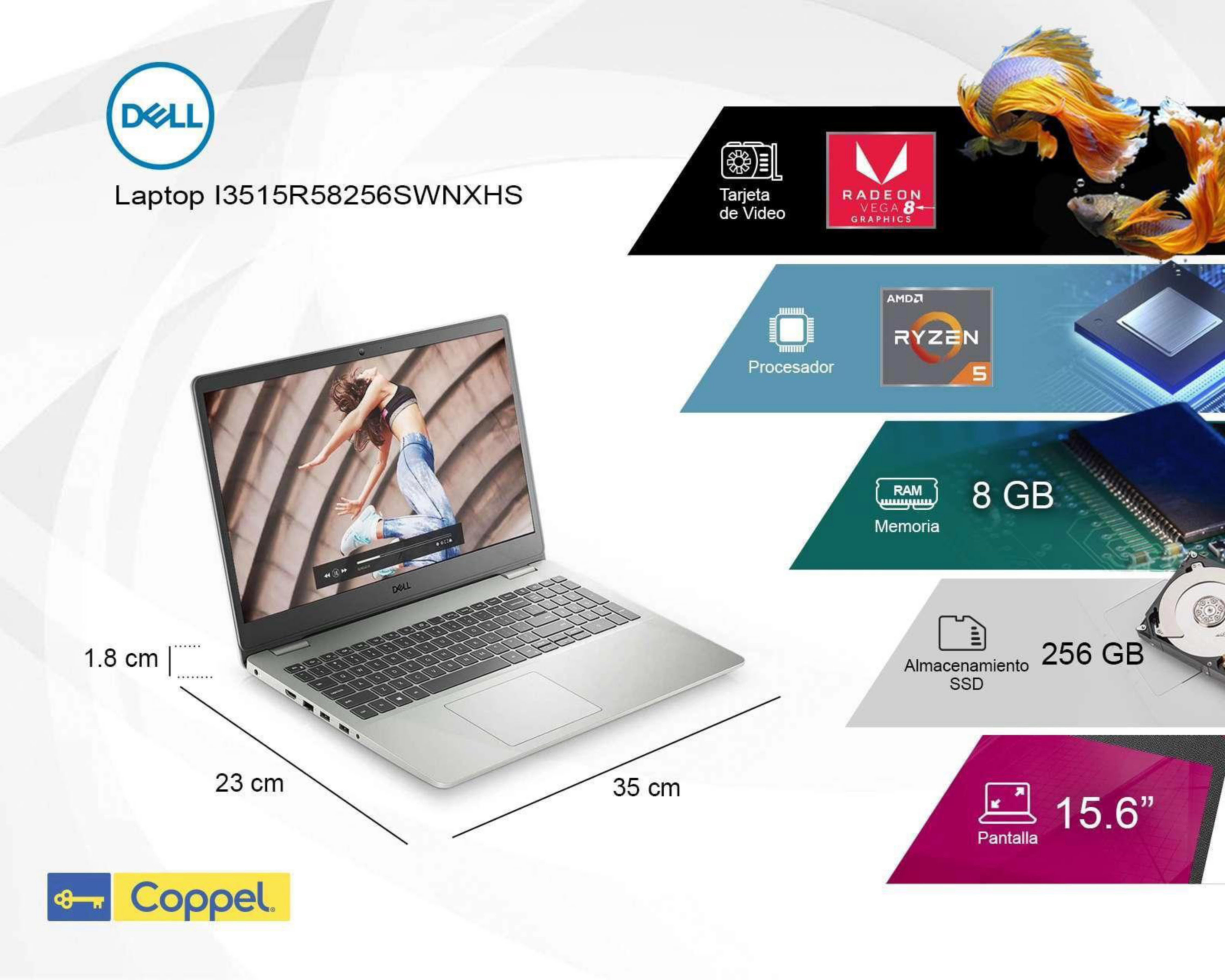 Foto 7 pulgar | Laptop Dell Inspiron 3000 de 15.6" Wwindows 11 Home AMD Ryzen 5 8 GB RAM de 256 GB Plata