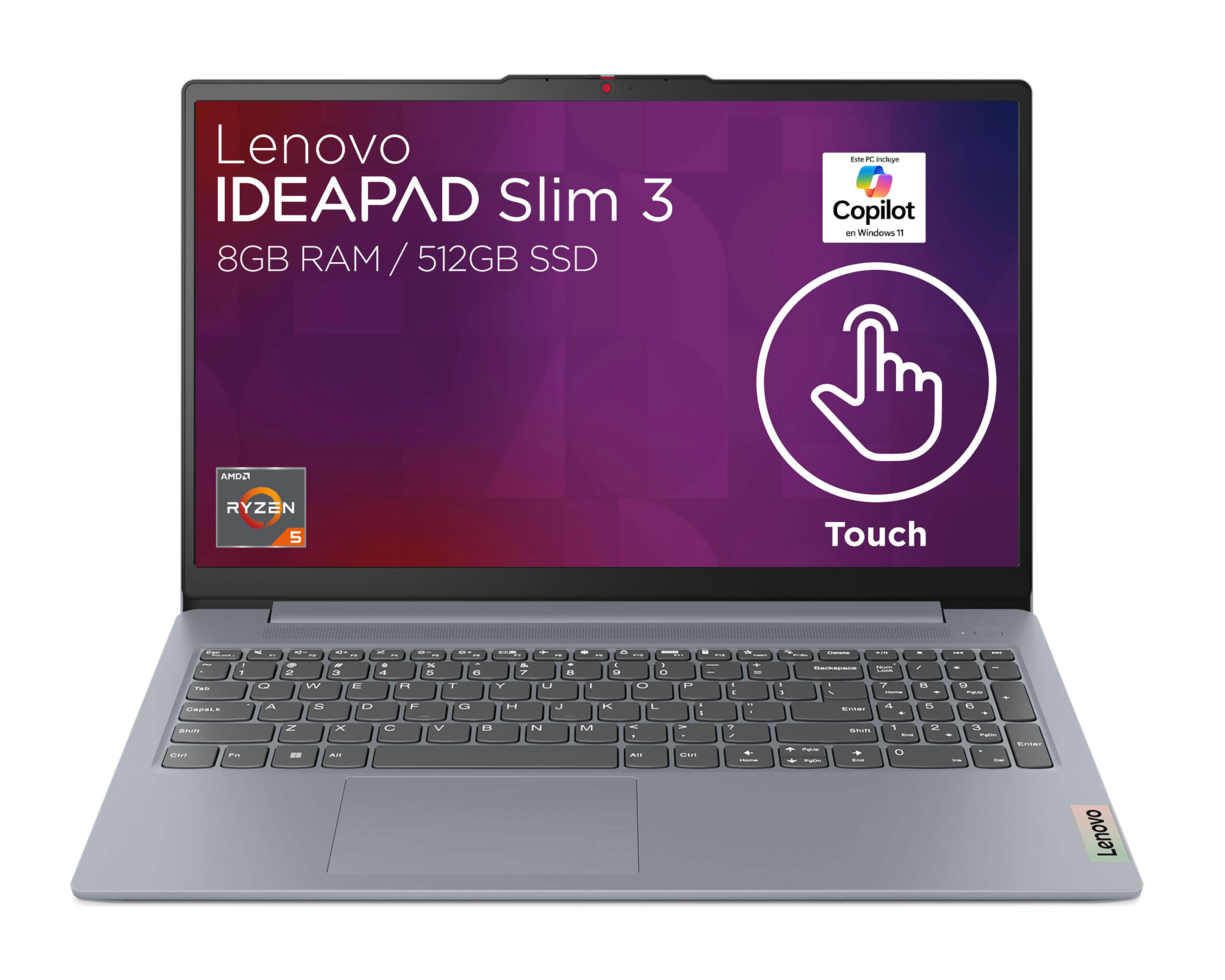 Foto 2 pulgar | Laptop Lenovo Ideapad Slim 3 15.6 Pulgadas Windows 11 AMD Ryzen 5 8 GB RAM 512 GB SSD Gris