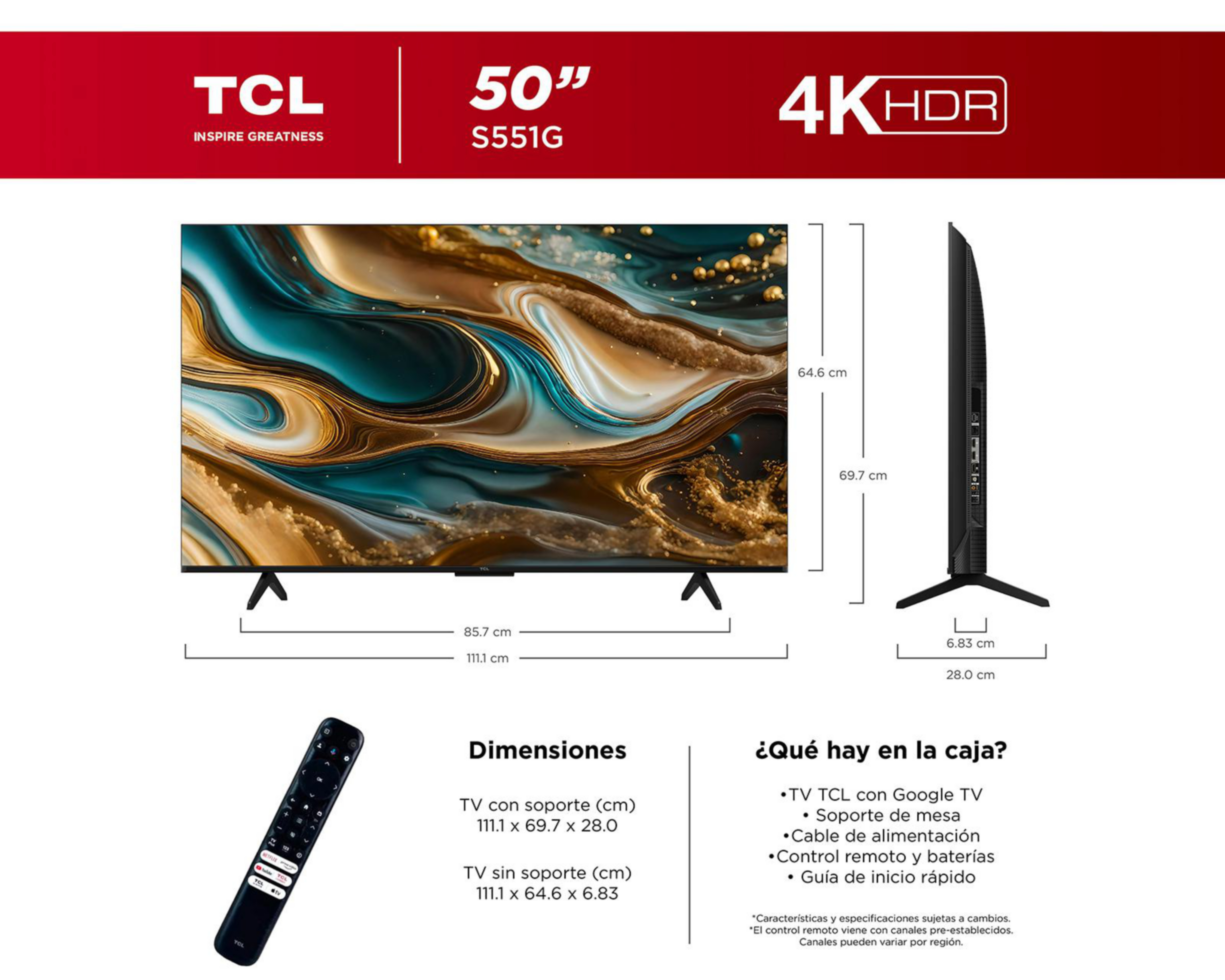 Foto 5 pulgar | Pantalla Smart TV TCL LED 50 Pulgadas Ultra HD 4K 50S551G