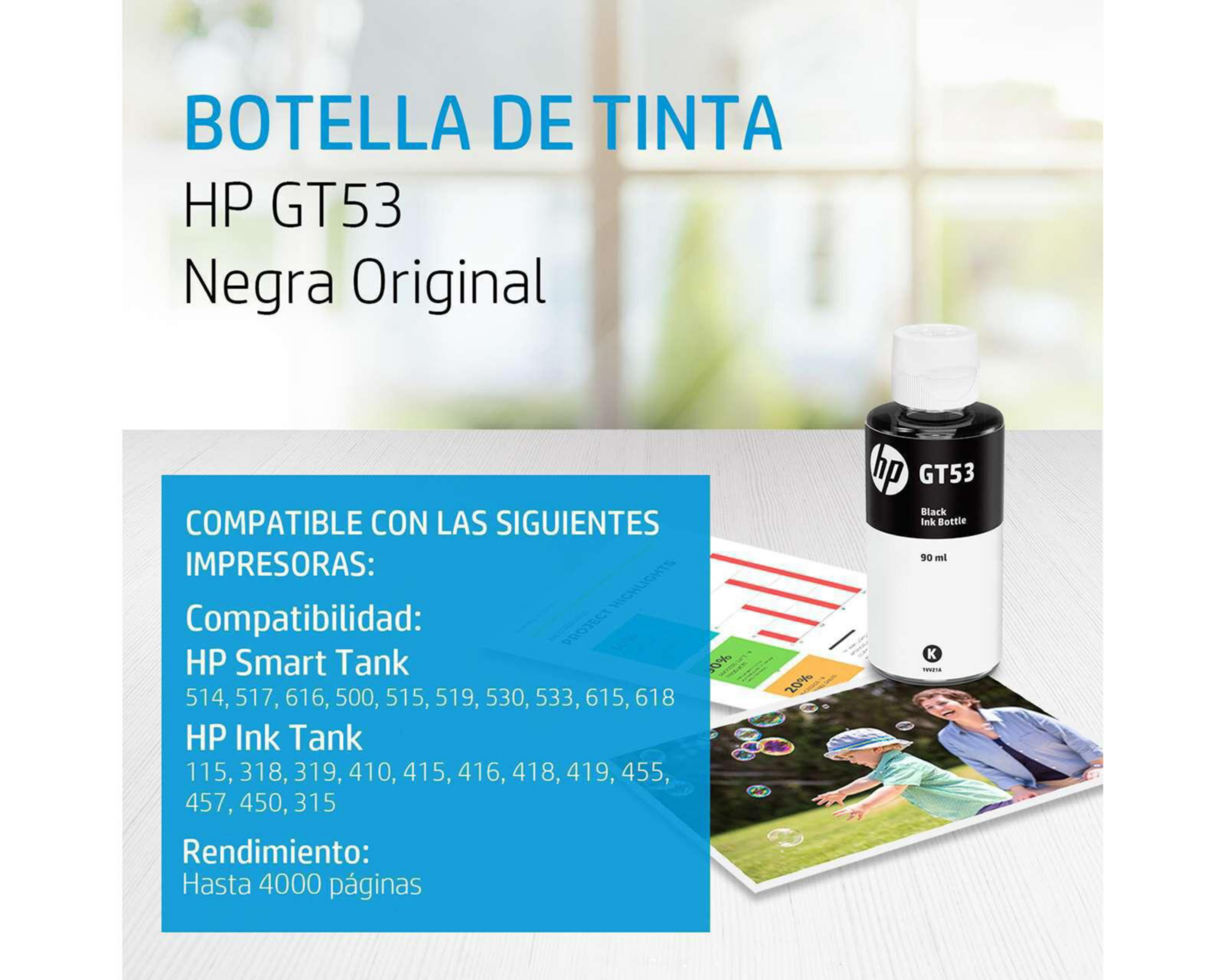 Foto 3 pulgar | Botella de Tinta Original HP GT53 1VV22AL Negro