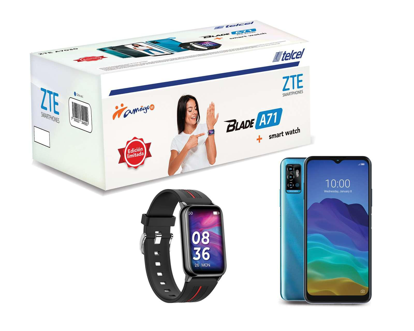 Foto 2 pulgar | Telcel ZTE Blade A71 64 GB Azul + Smartwatch