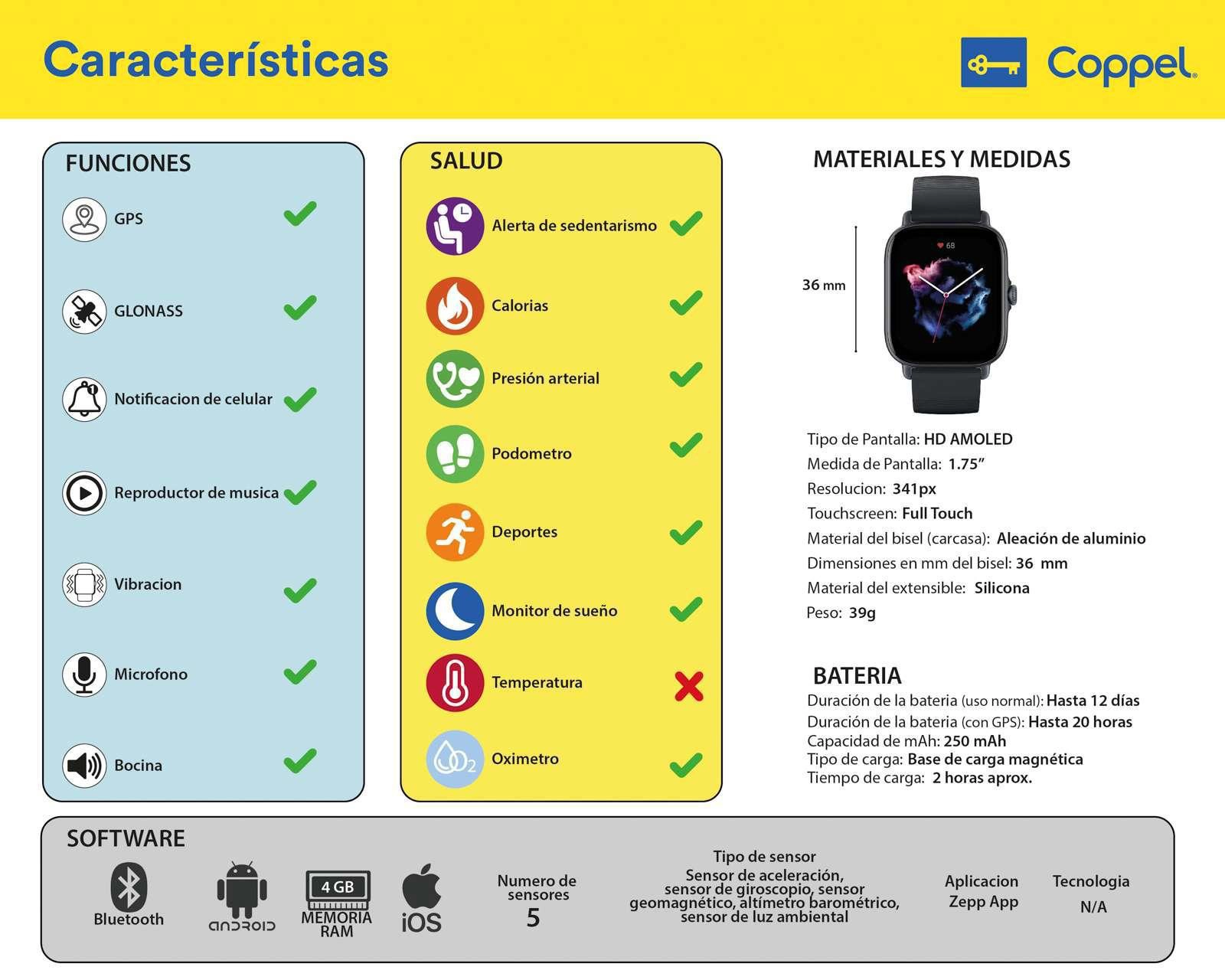 Foto 7 pulgar | Smartwatch Amazfit GTS 3 Negro