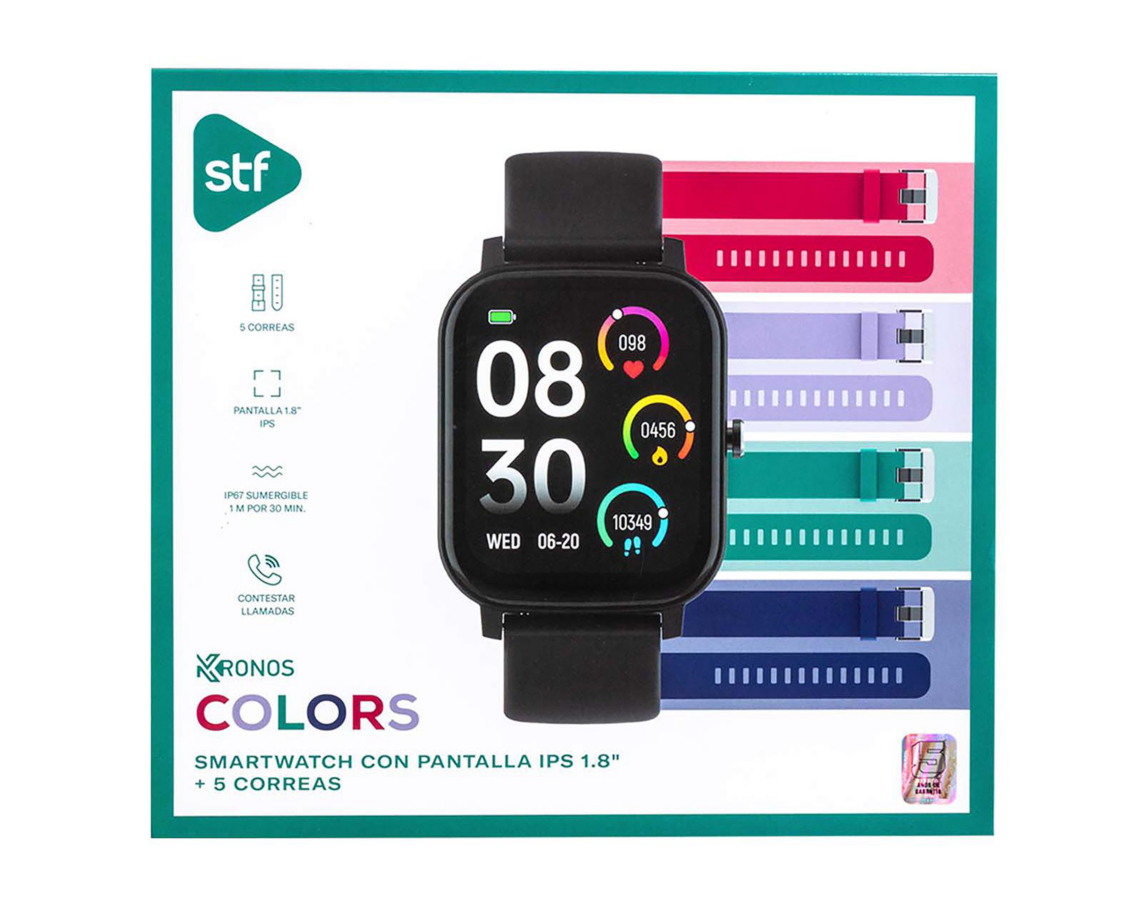 Foto 7 pulgar | Smartwatch STF Kronos Colors Resistente al Agua Negro