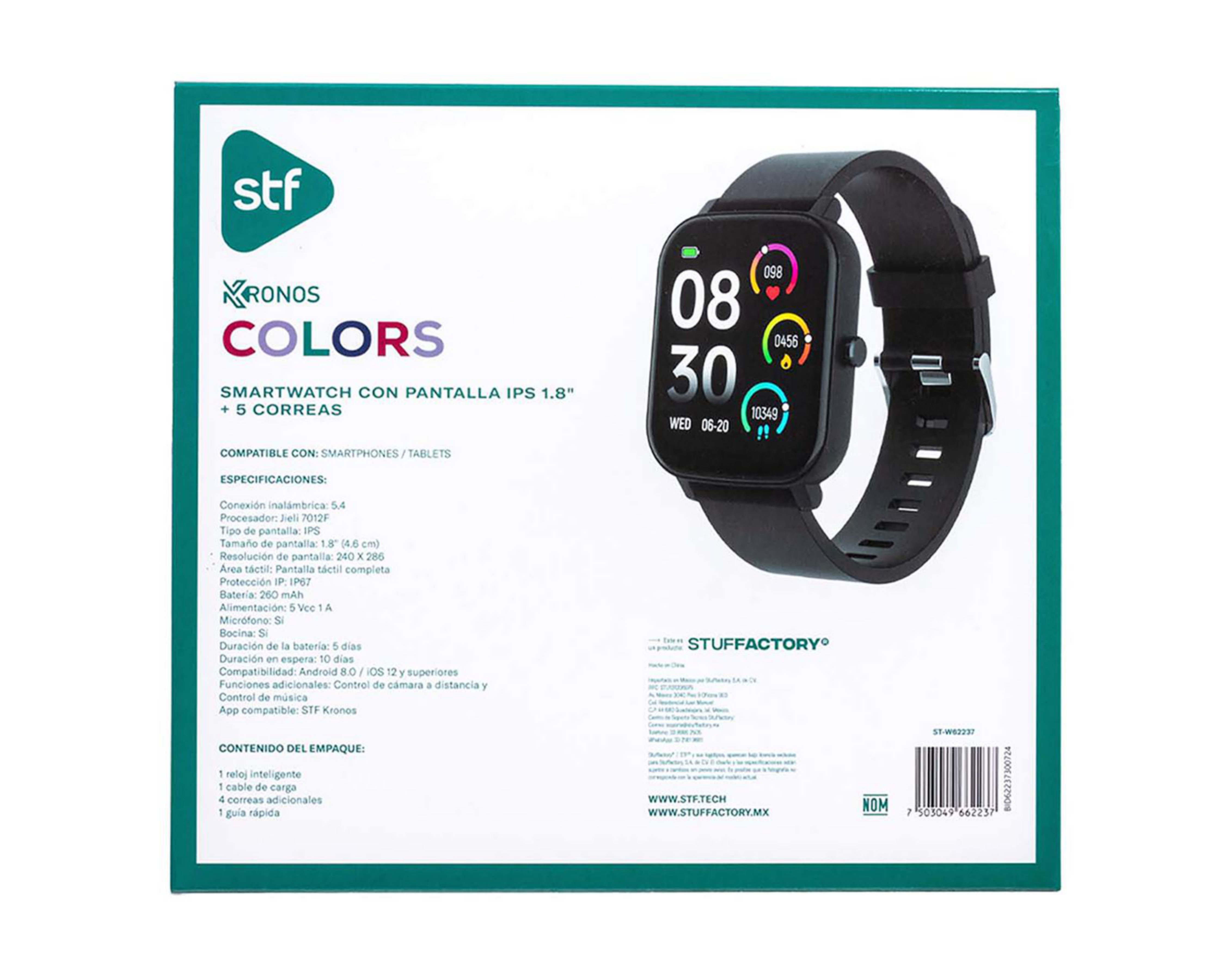 Foto 8 pulgar | Smartwatch STF Kronos Colors Resistente al Agua Negro