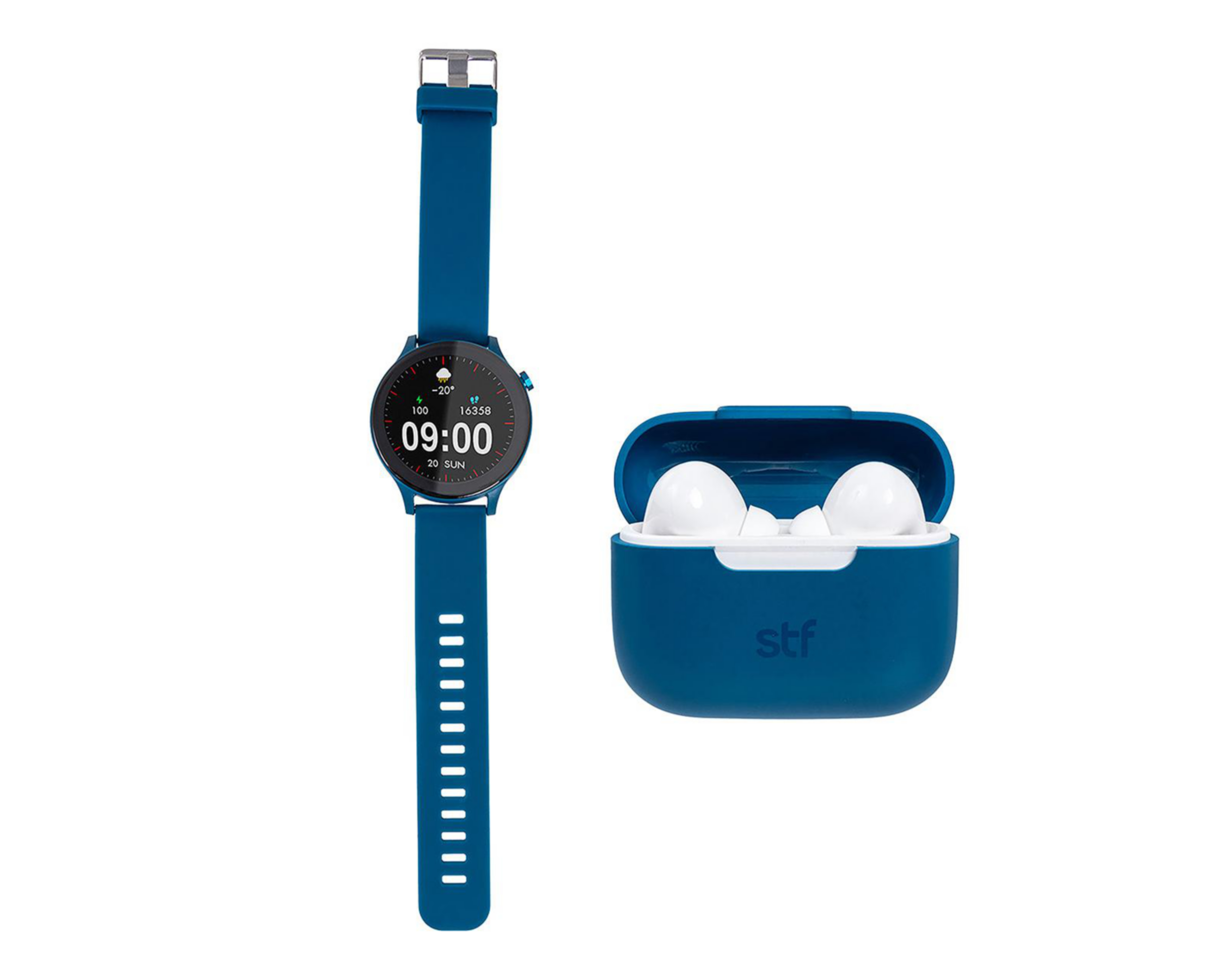 Foto 4 pulgar | Smartwatch SFT Kronos Sound 35 mm Resistente al Agua Azul con Audífonos True Wireless