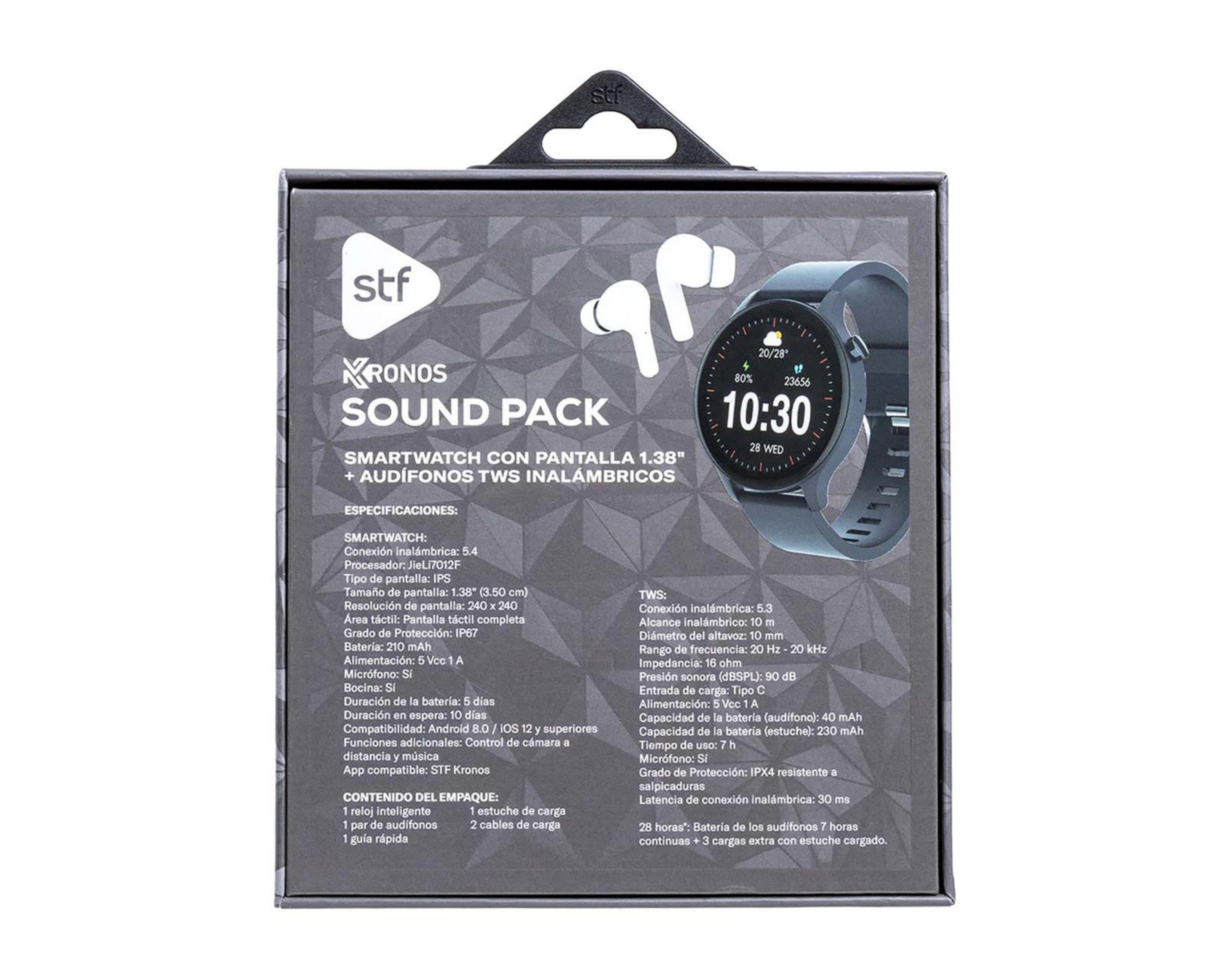 Foto 9 pulgar | Smartwatch STF Kronos Sound Resistente al Agua Negro con Audífonos True Wireless