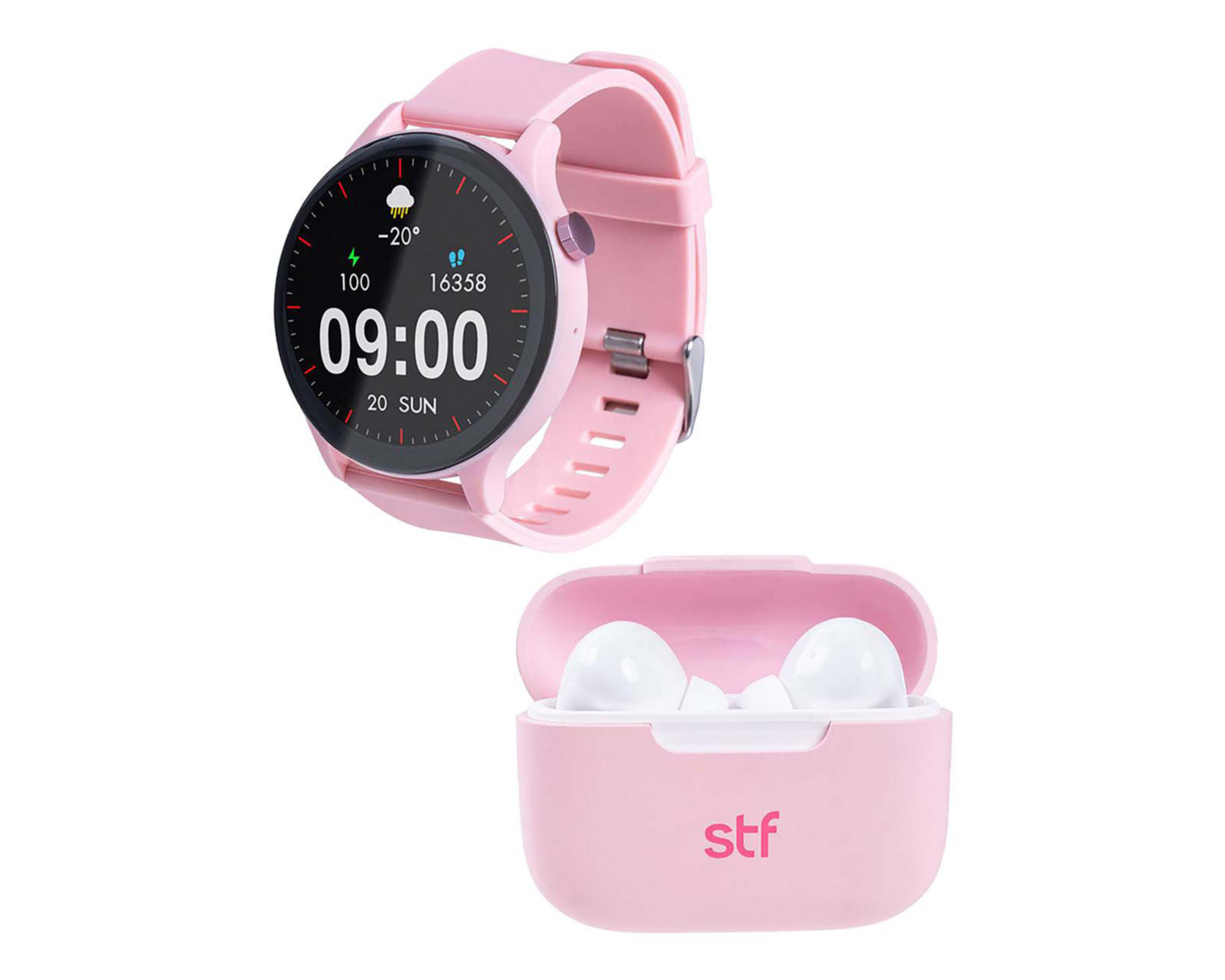 Smartwatch STF Kronos Sound 35 mm Resistente al Agua Rosa con Audífonos True Wireless