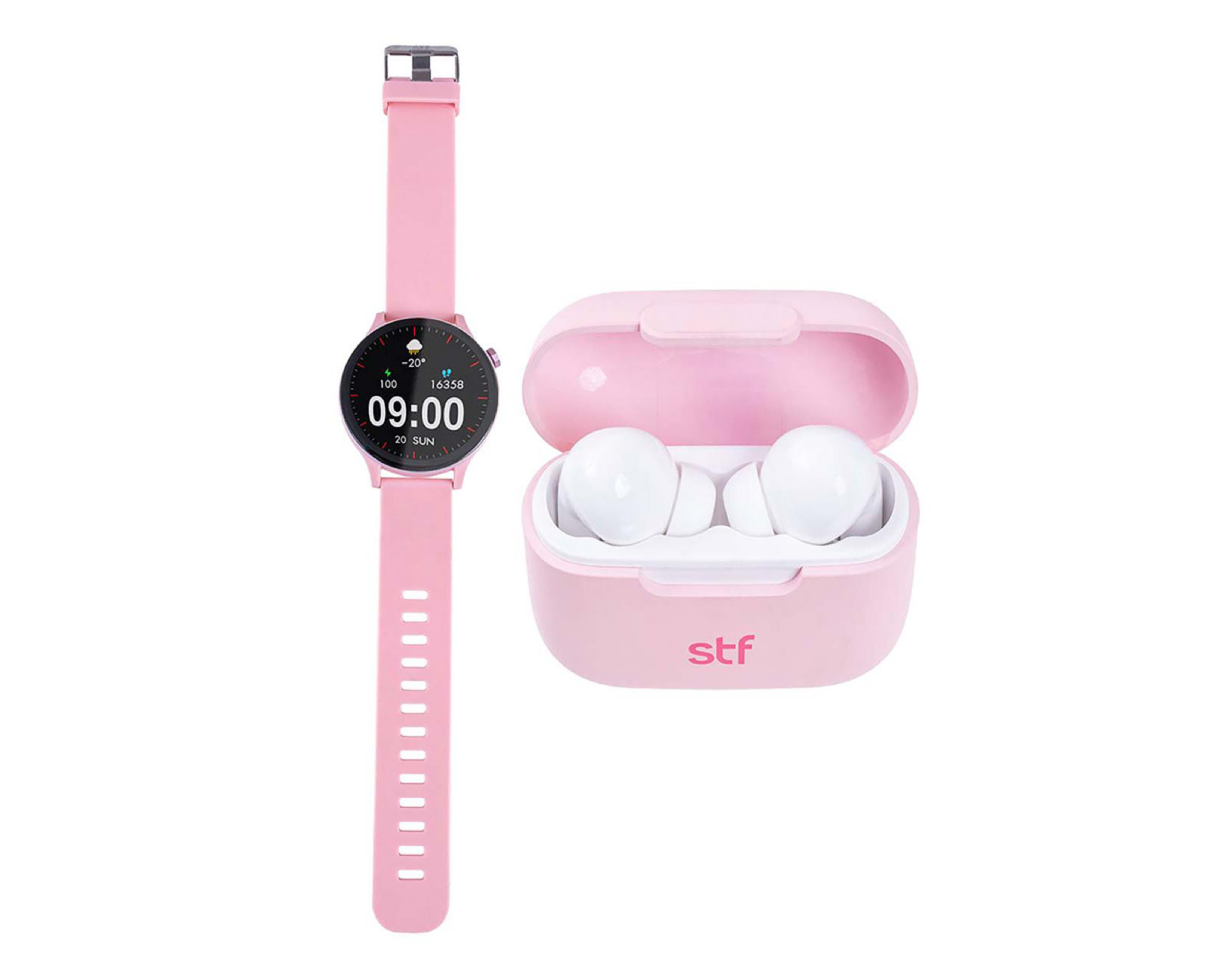 Foto 4 pulgar | Smartwatch STF Kronos Sound 35 mm Resistente al Agua Rosa con Audífonos True Wireless