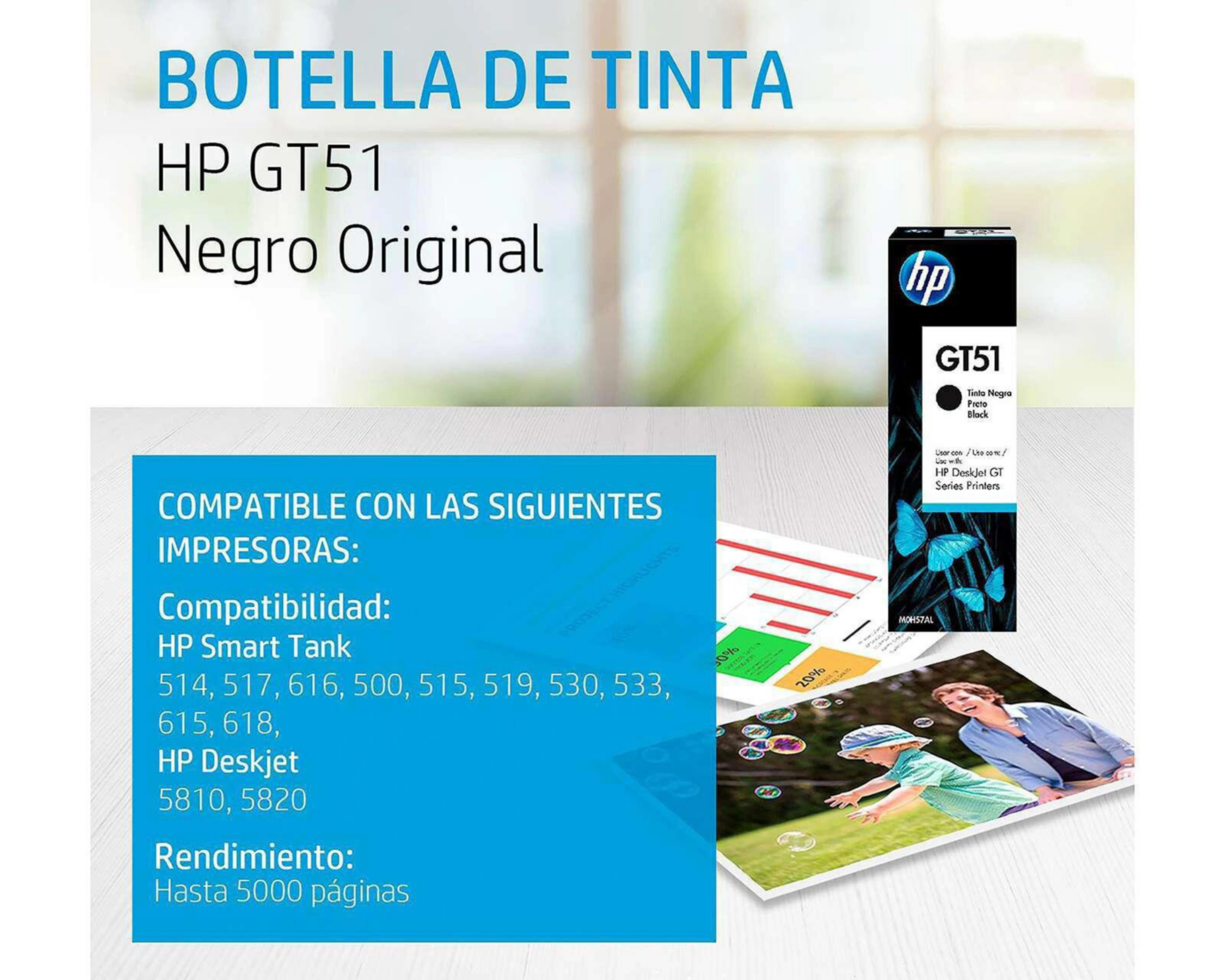 Foto 4 pulgar | Botella de Tinta Original HP M0H57AL GT51 Negro