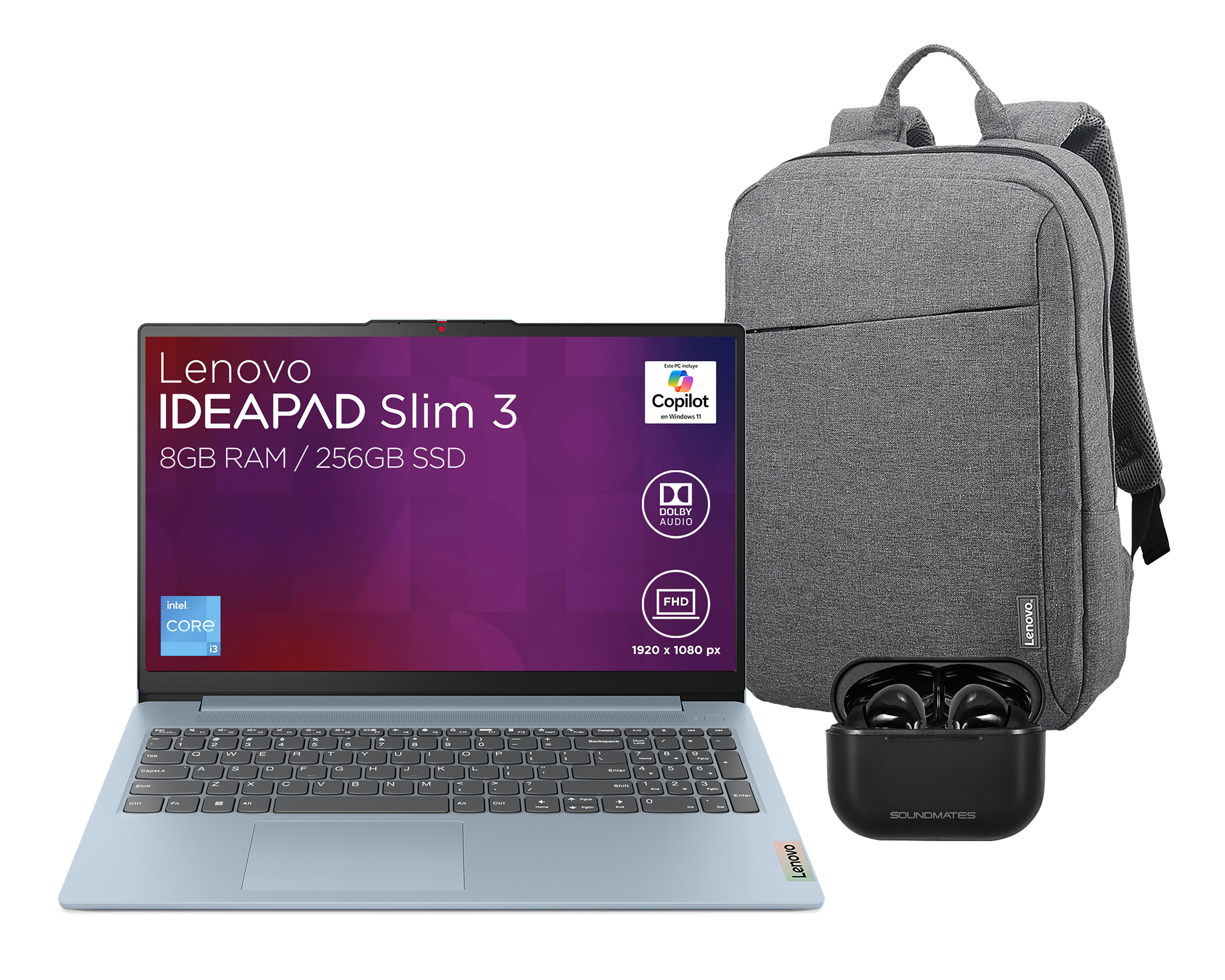 Bundle Laptop Lenovo 15IAN8 15.6 Pulgadas Windows 11 Intel Core i3 8 GB RAM 256 GB SSD Azul con Audífonos SoundMate $8,999