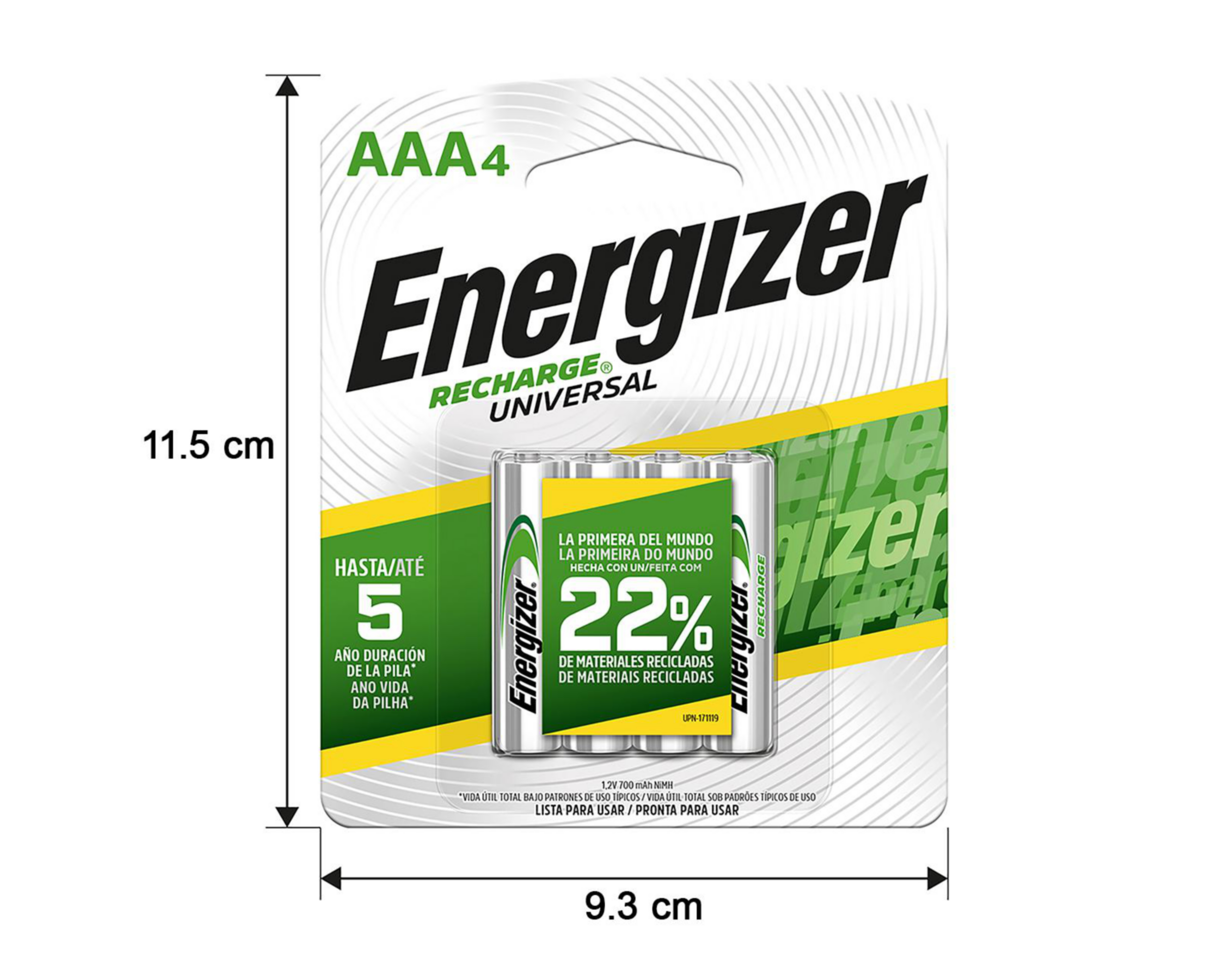 Foto 4 pulgar | Baterías Recargables Energizer AAA 4 Piezas