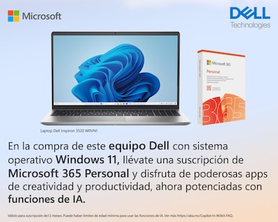 Foto 2 | Laptop Dell Inspiron 3520 15.6 Pulgadas Windows 11 Intel Core i7 16 GB 512 GB SSD Plateado + Microsoft 365 por 1 añ