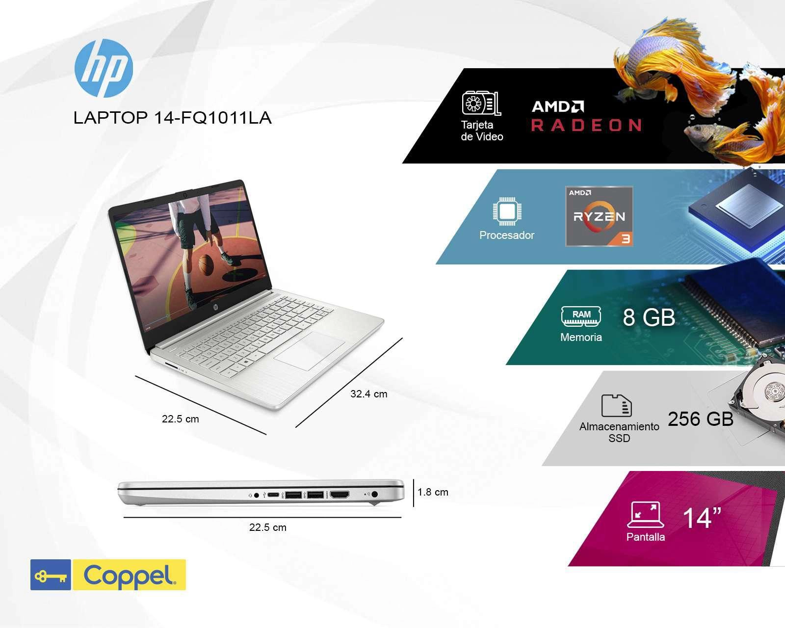 Foto 8 pulgar | Laptop HP 14-FQ1011LA 14'' Windows 11 Home AMD Ryzen 5 8 GB RAM 256 GB SSD Plata