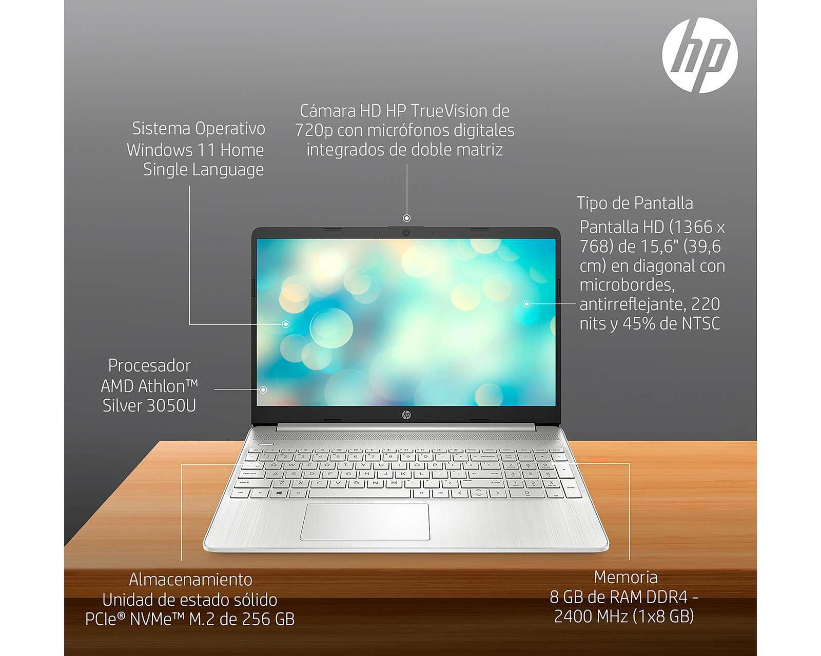 Foto 7 pulgar | Laptop HP 15-EF1501LA 15.6" Windows 11 Home AMD Athlon Silver 8 GB RAM 256 SSD Plateada
