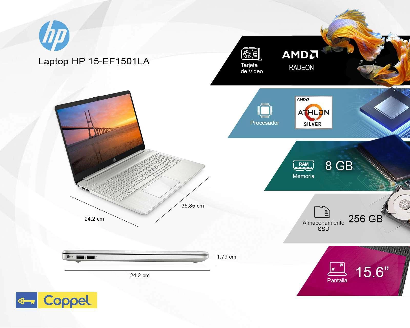 Foto 8 pulgar | Laptop HP 15-EF1501LA 15.6" Windows 11 Home AMD Athlon Silver 8 GB RAM 256 SSD Plateada