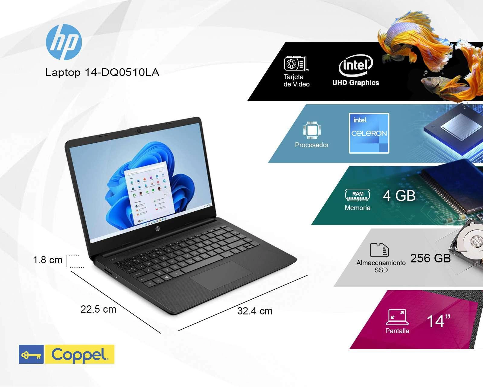 Foto 8 | Laptop HP 14-DQ0510LA 14" Windows 11 Intel Celeron 4 GB RAM 256 GB SSD Negra + Mouse y Funda