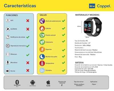 Foto 3 | Smartwatch Perfect Choice Hearty Negro