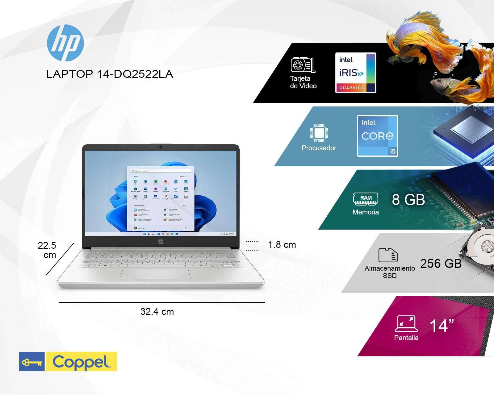 Foto 8 pulgar | Laptop HP 14-DQ252LA 14" Windows 11 Home Intel Core i5 8 GB RAM 256 GB SSD Plateada + Mouse y Maletín