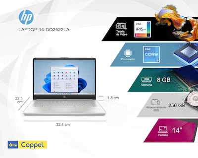 Foto 7 | Laptop HP 14-DQ252LA 14" Windows 11 Home Intel Core i5 8 GB RAM 256 GB SSD Plateada + Mouse y Maletín